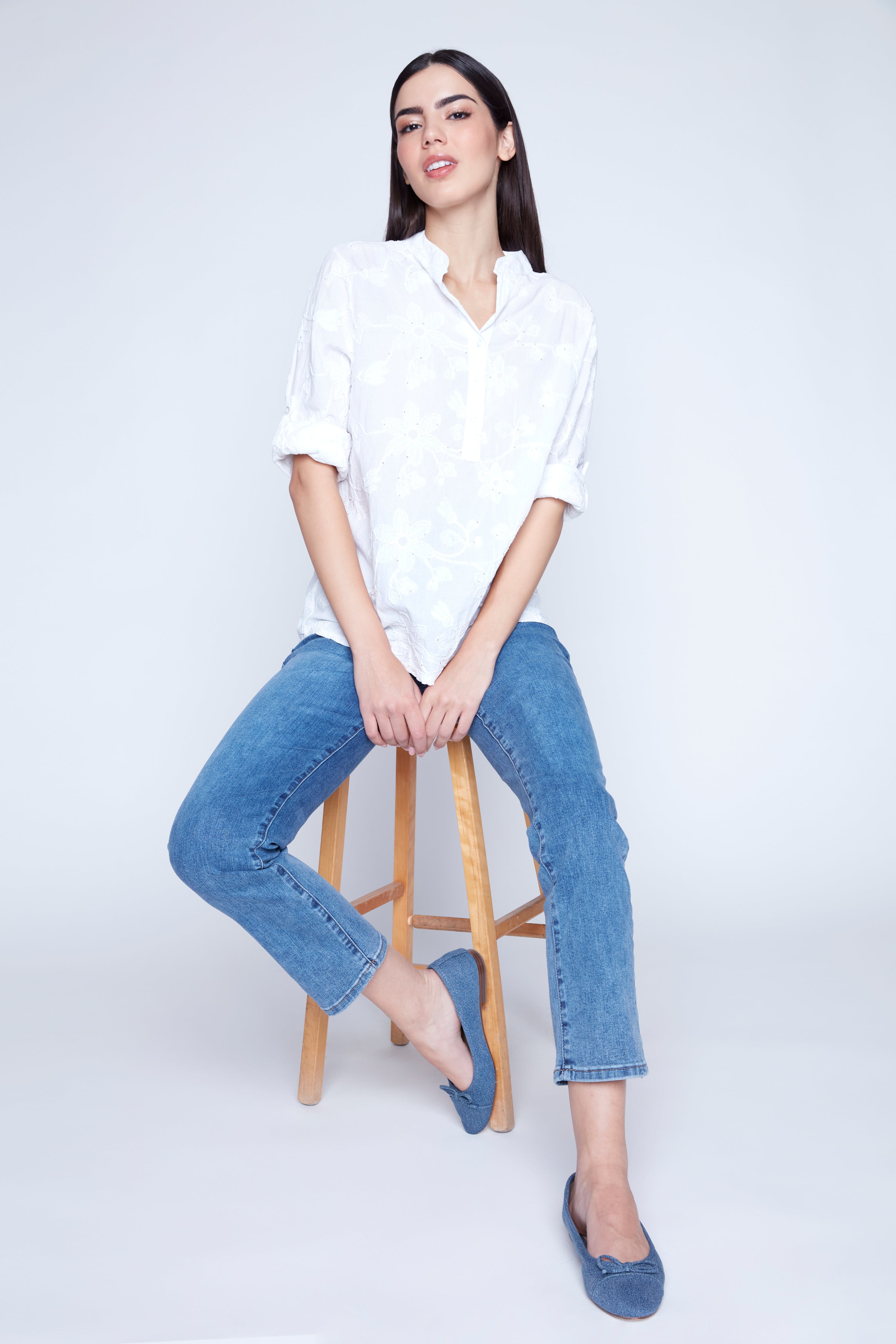 White embroidered cotton blouse