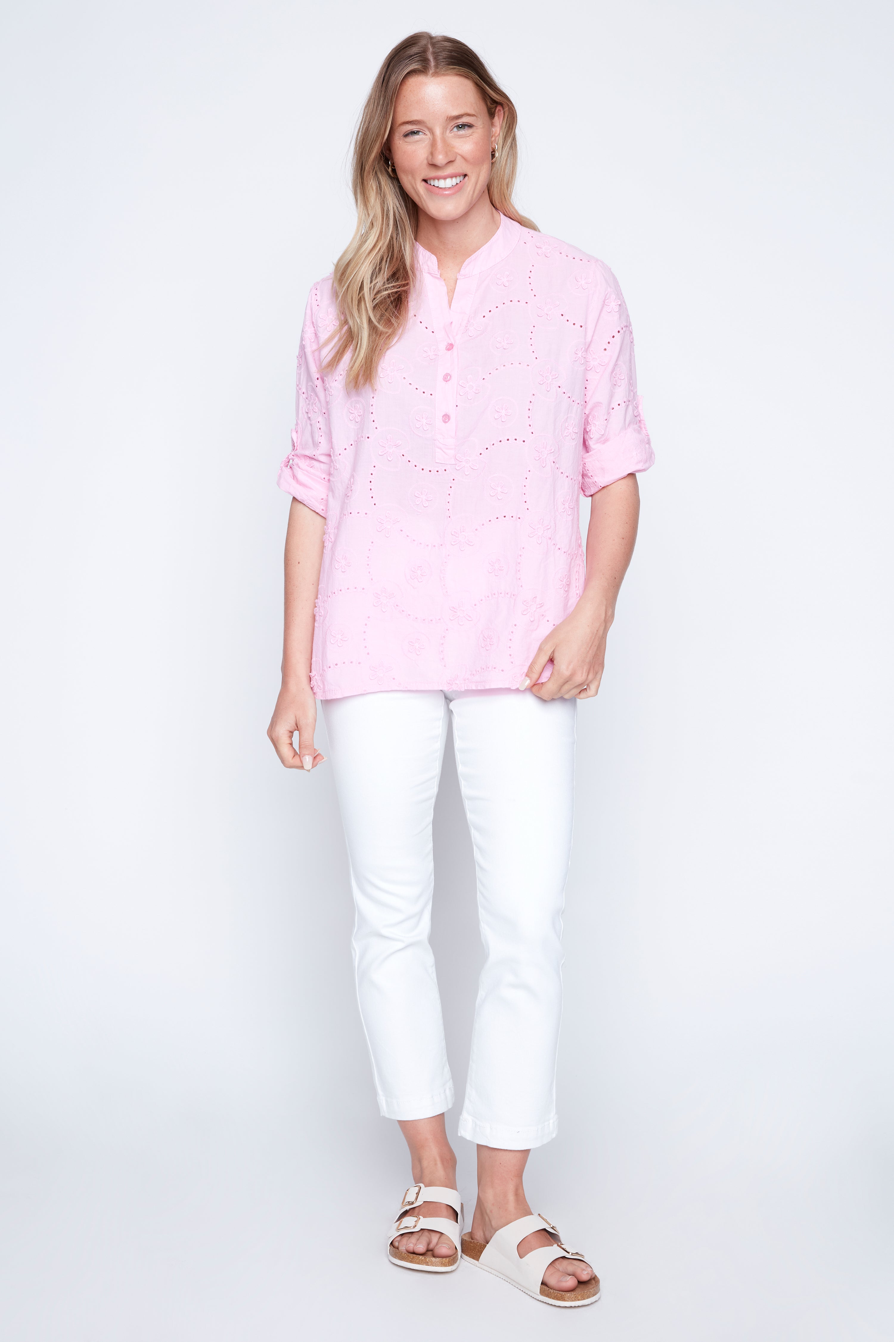 Pink embroidered cotton blouse