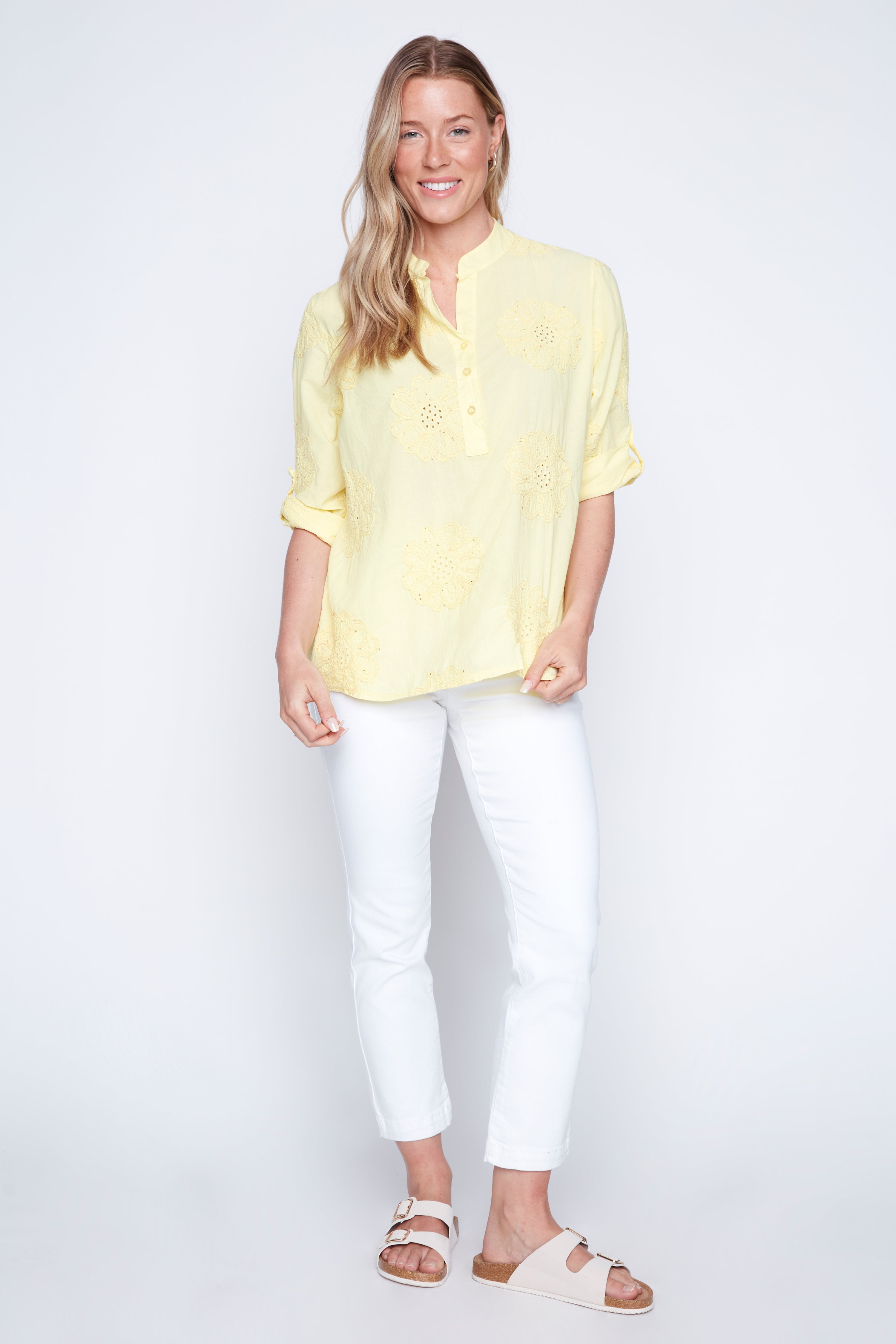 Yellow embroidered cotton blouse