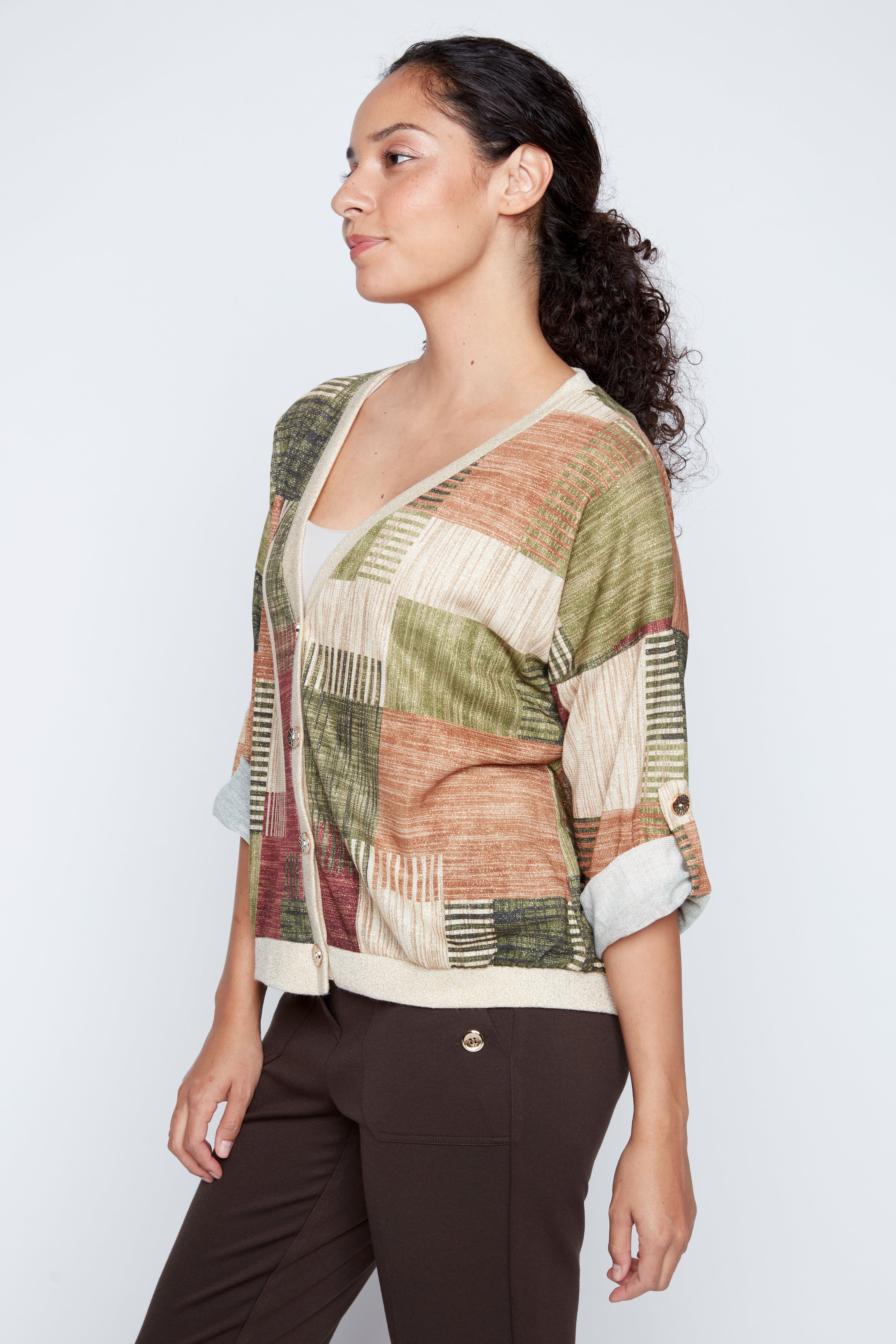 Lurex patchwork cardigan