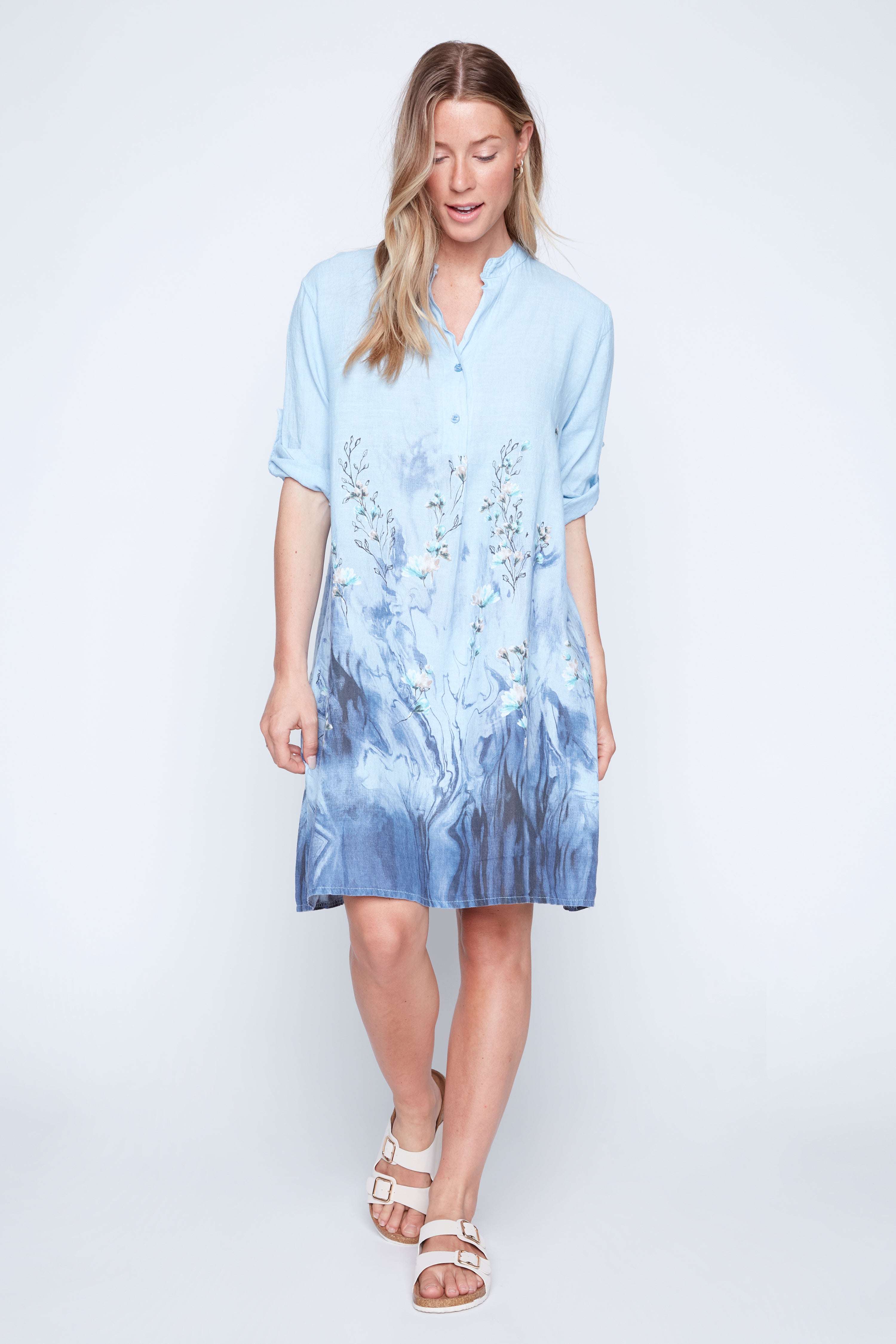 Floral print linen dress