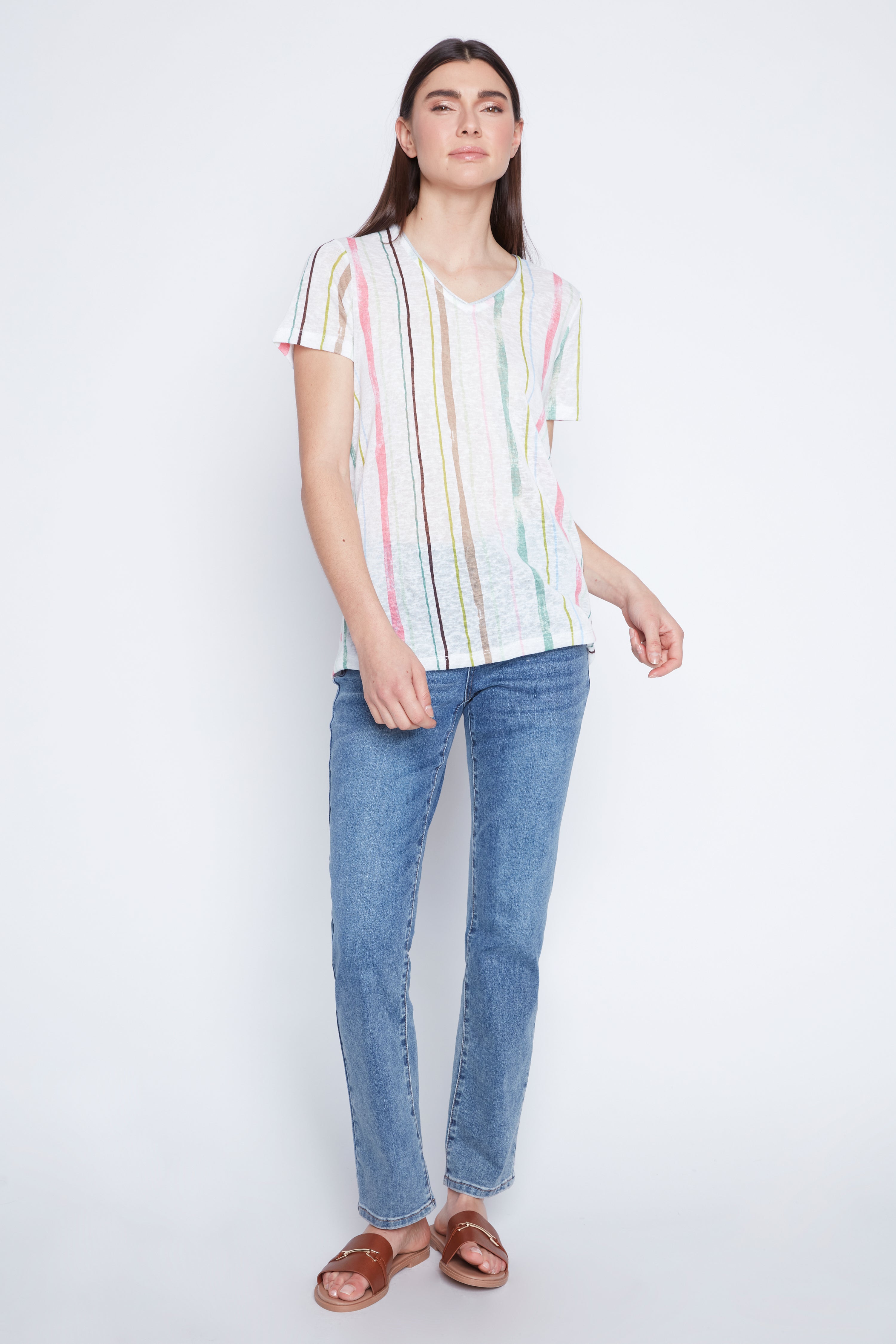 Abstract vertical stripe knit top
