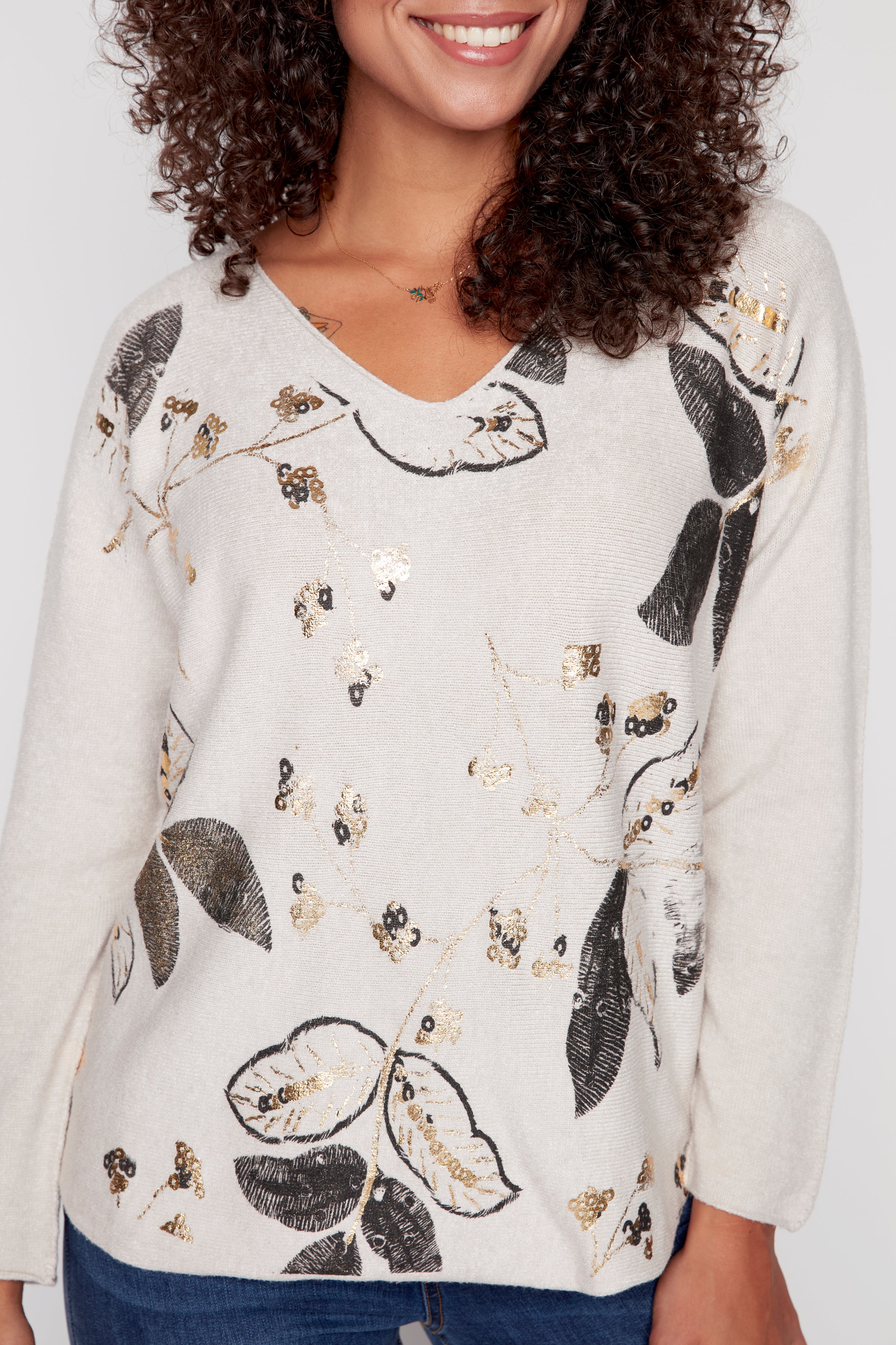 Leaf print with foil detail top