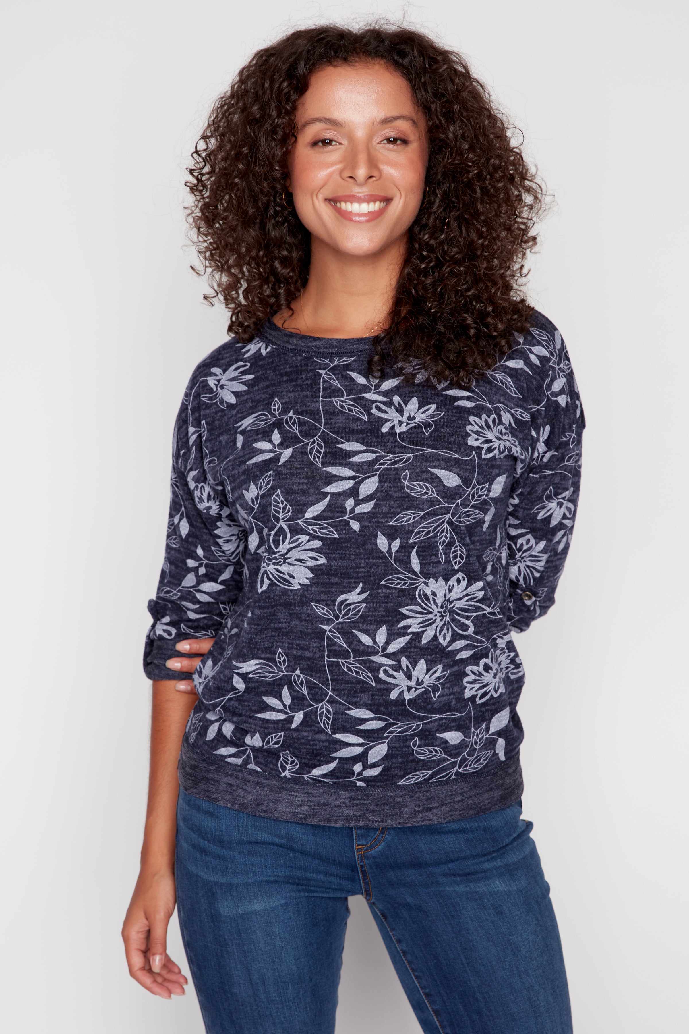 Floral design knit sweater