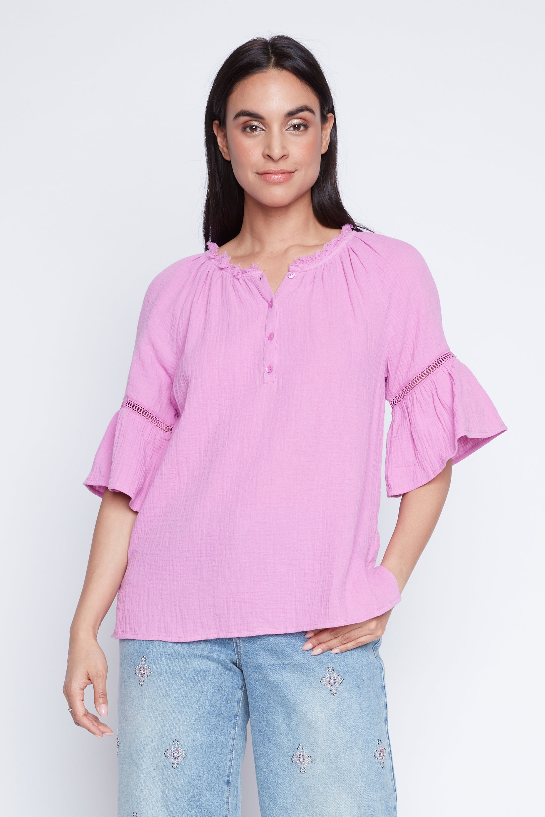 Flutter sleeve cotton crinkle top