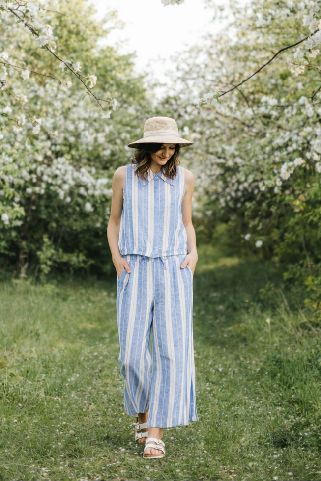 La blouse en mélange de lin à rayures