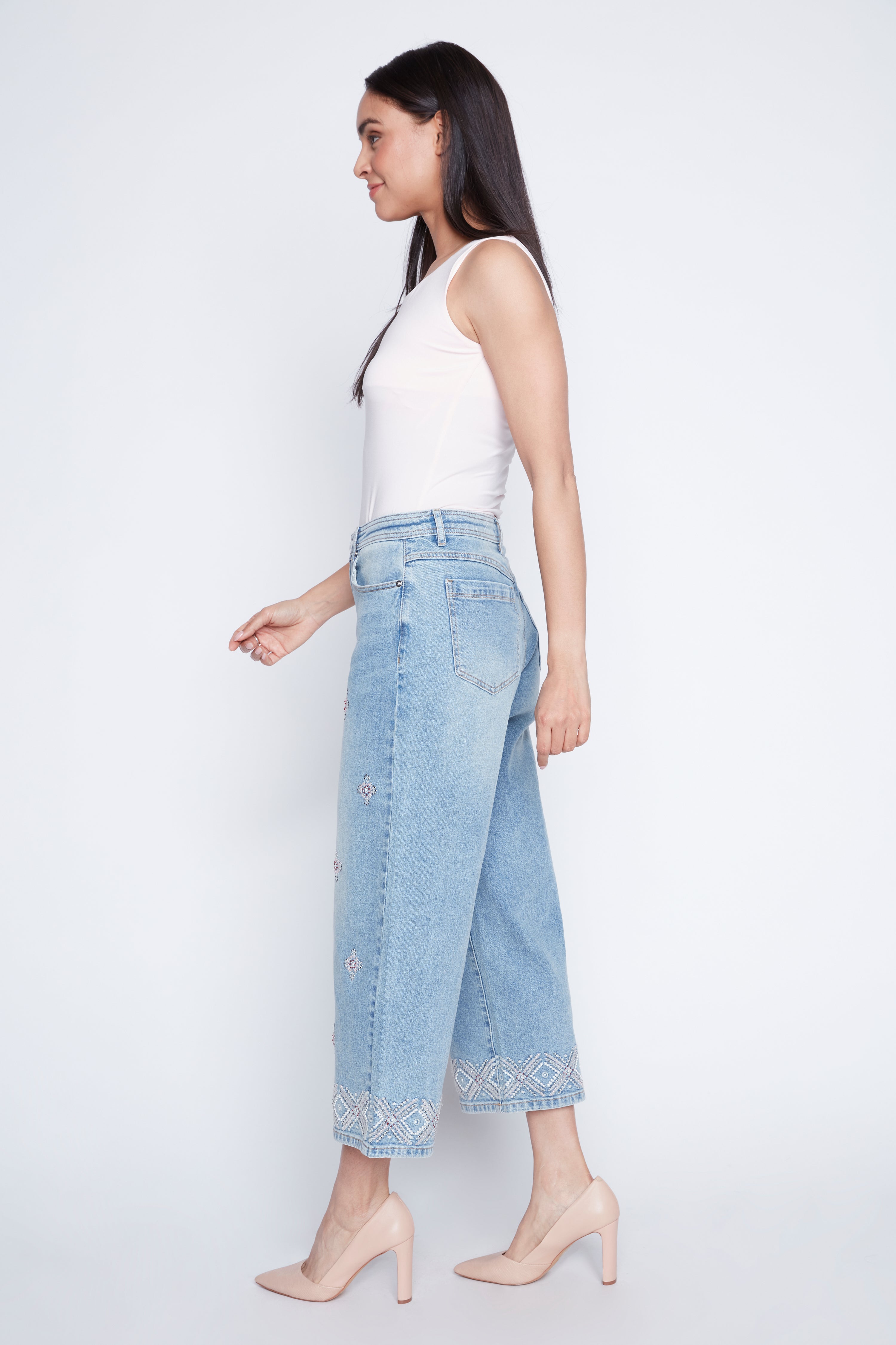 Audrey wide leg embroidery jean