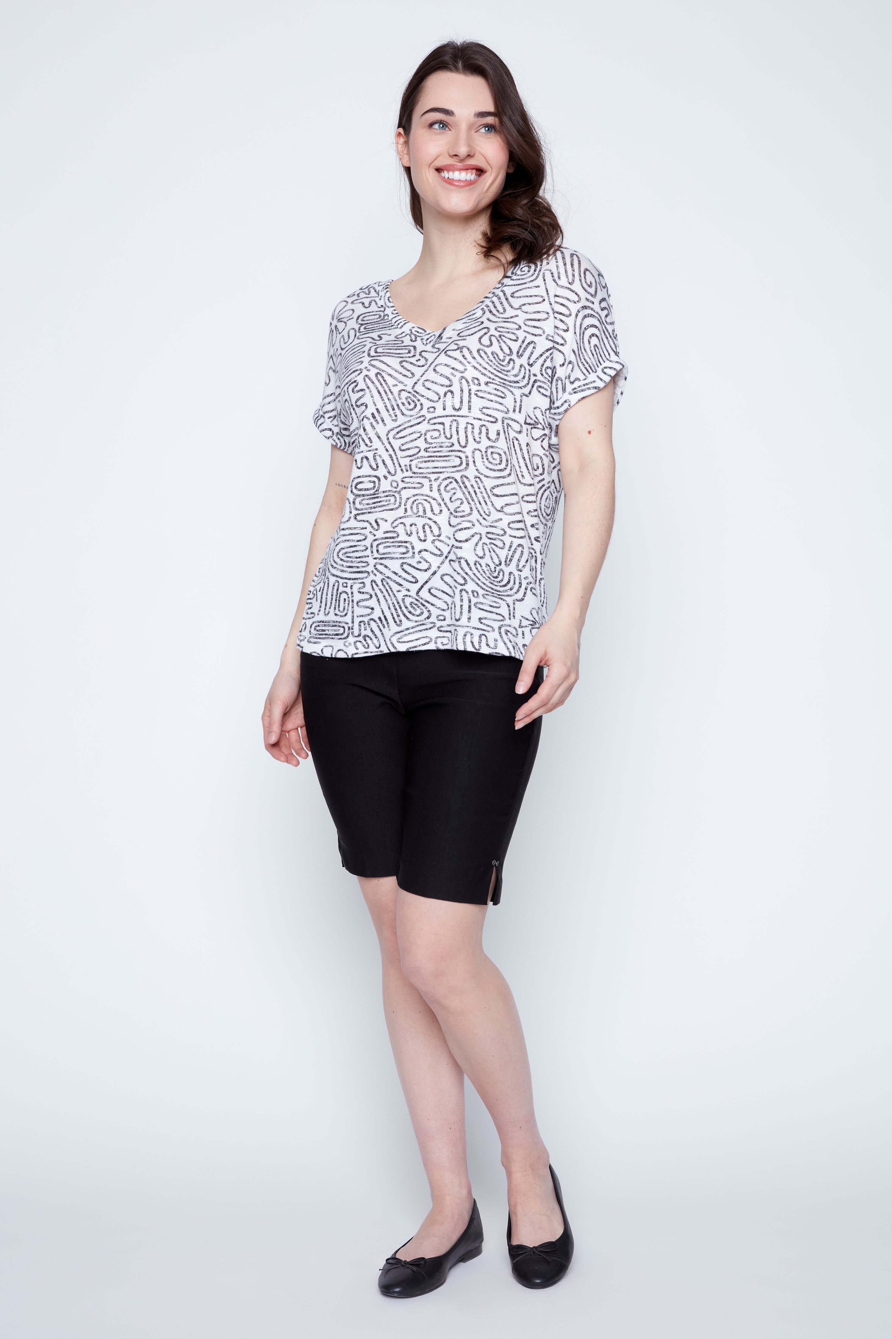 Monochrome two way convertible v-neck top