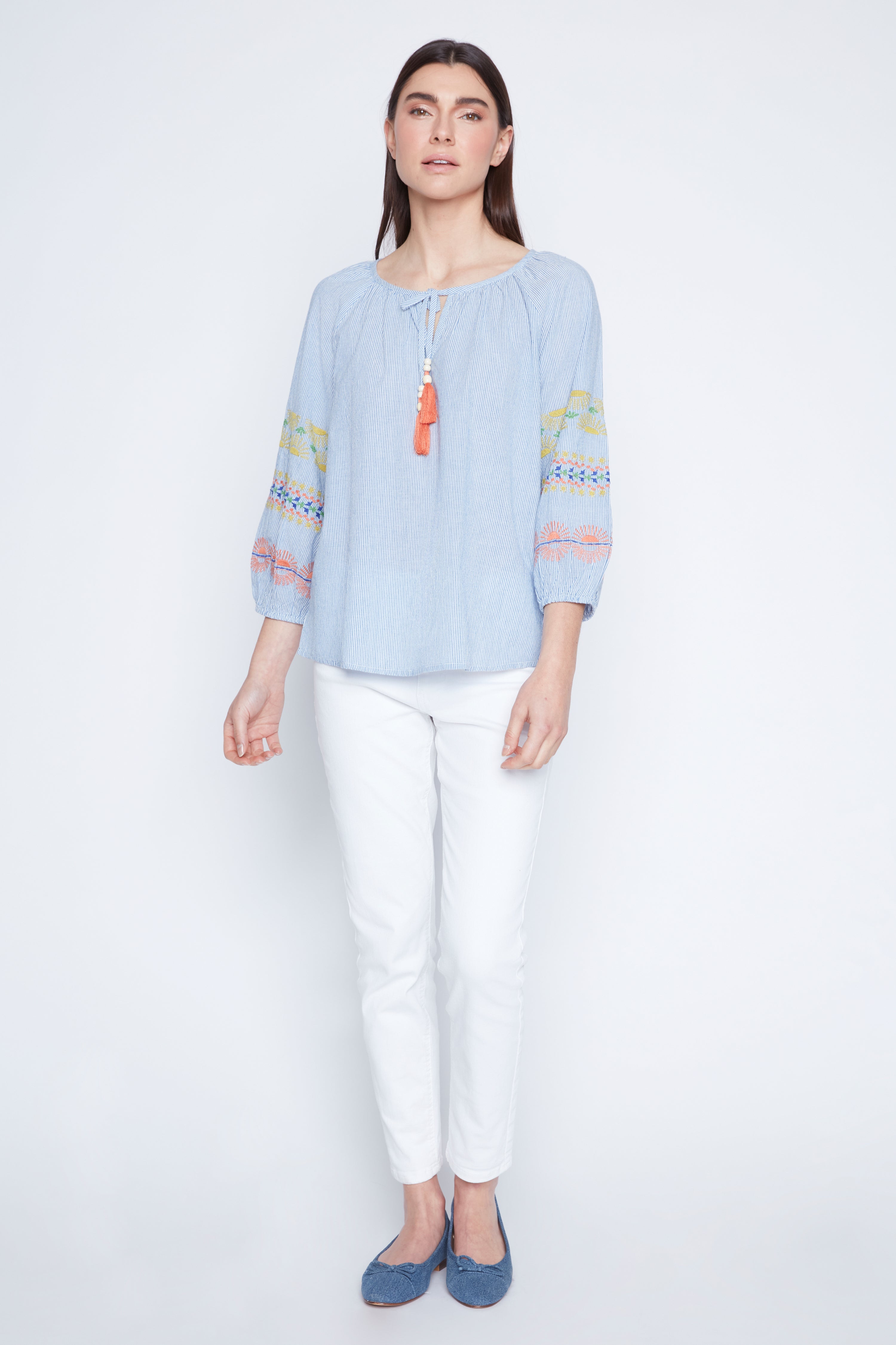 Stripe blouse with embroidery detail