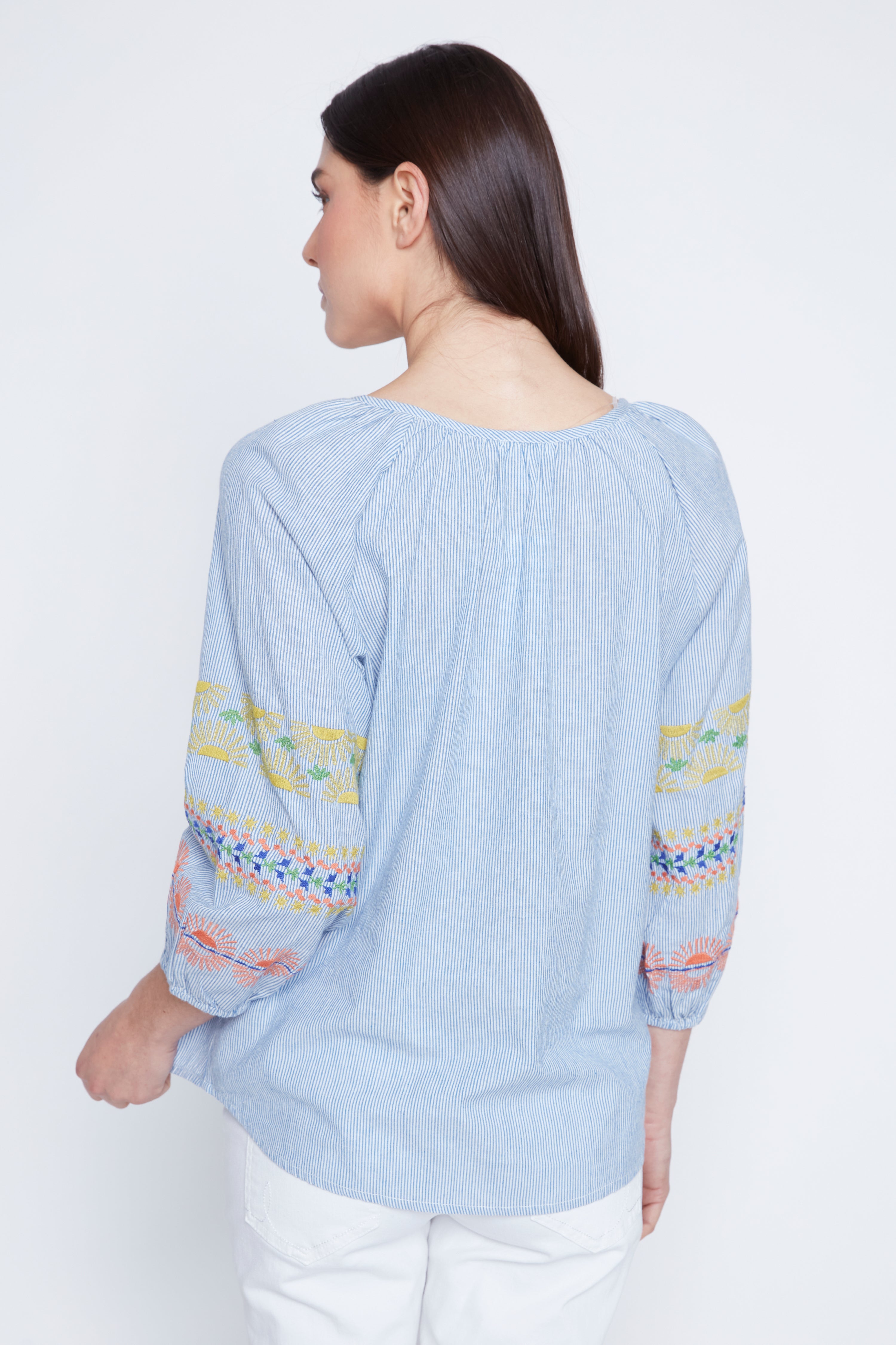 Stripe blouse with embroidery detail