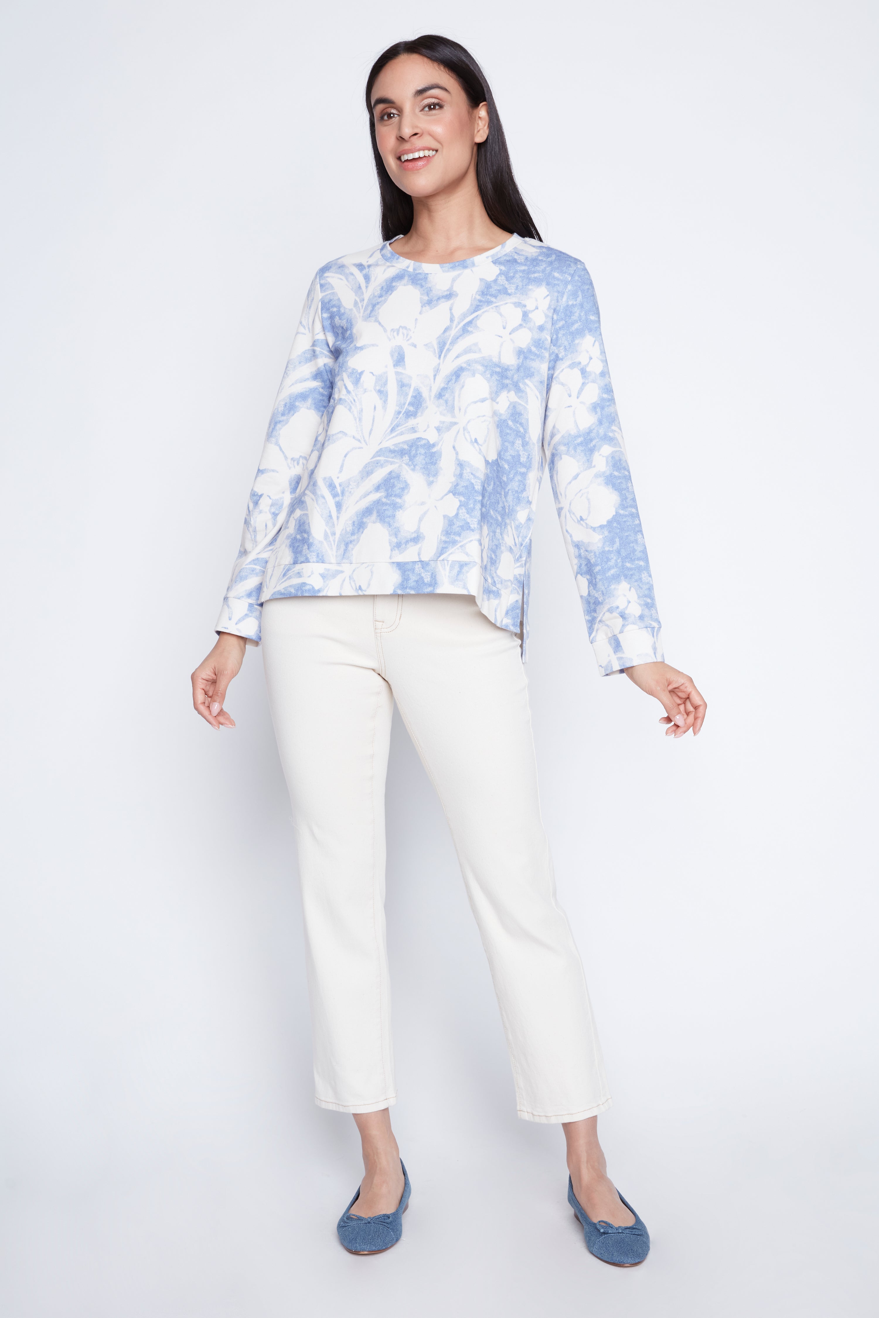 Floral print french terry top