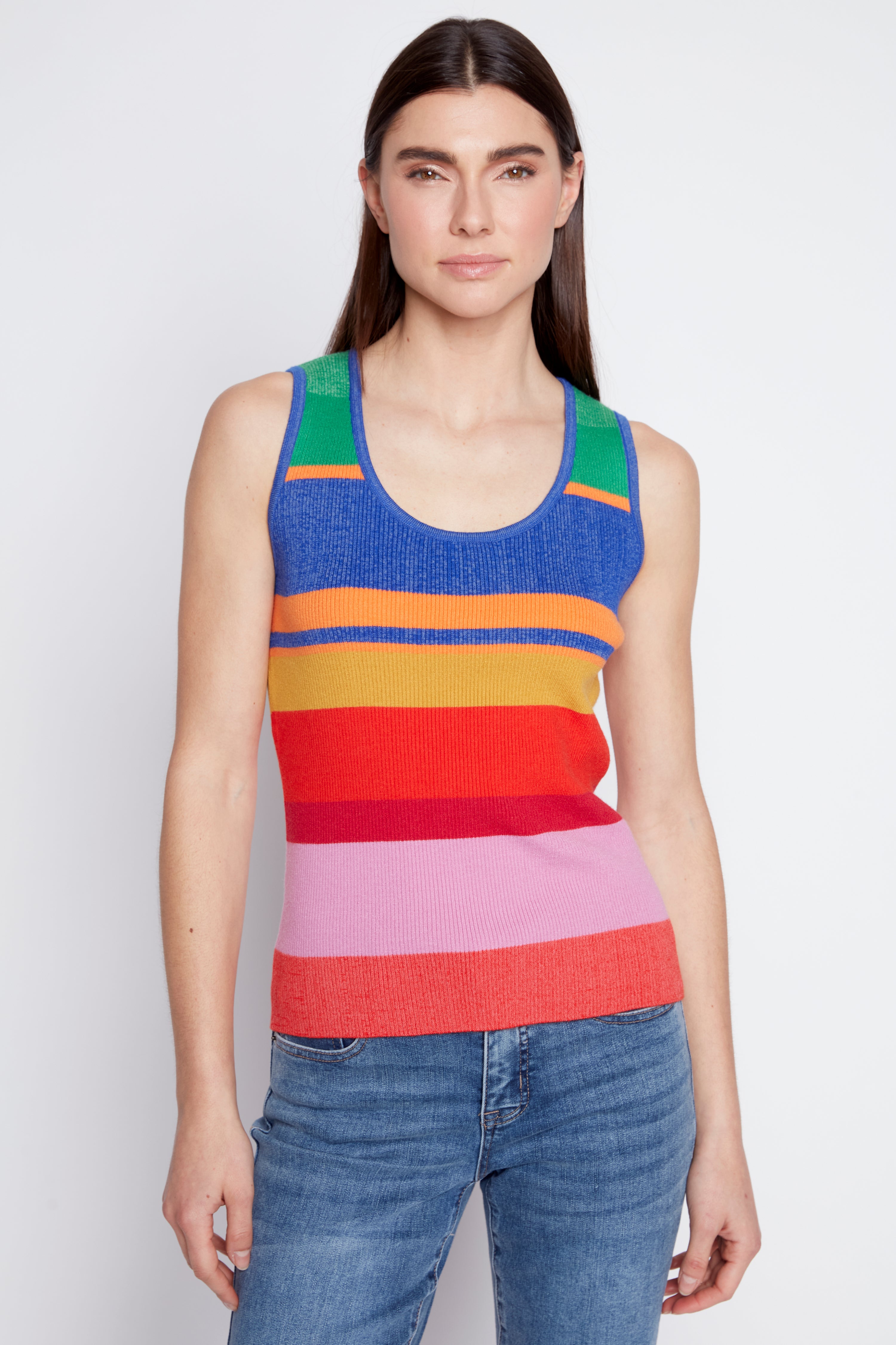 Le pull côtelé à rayures multicolores