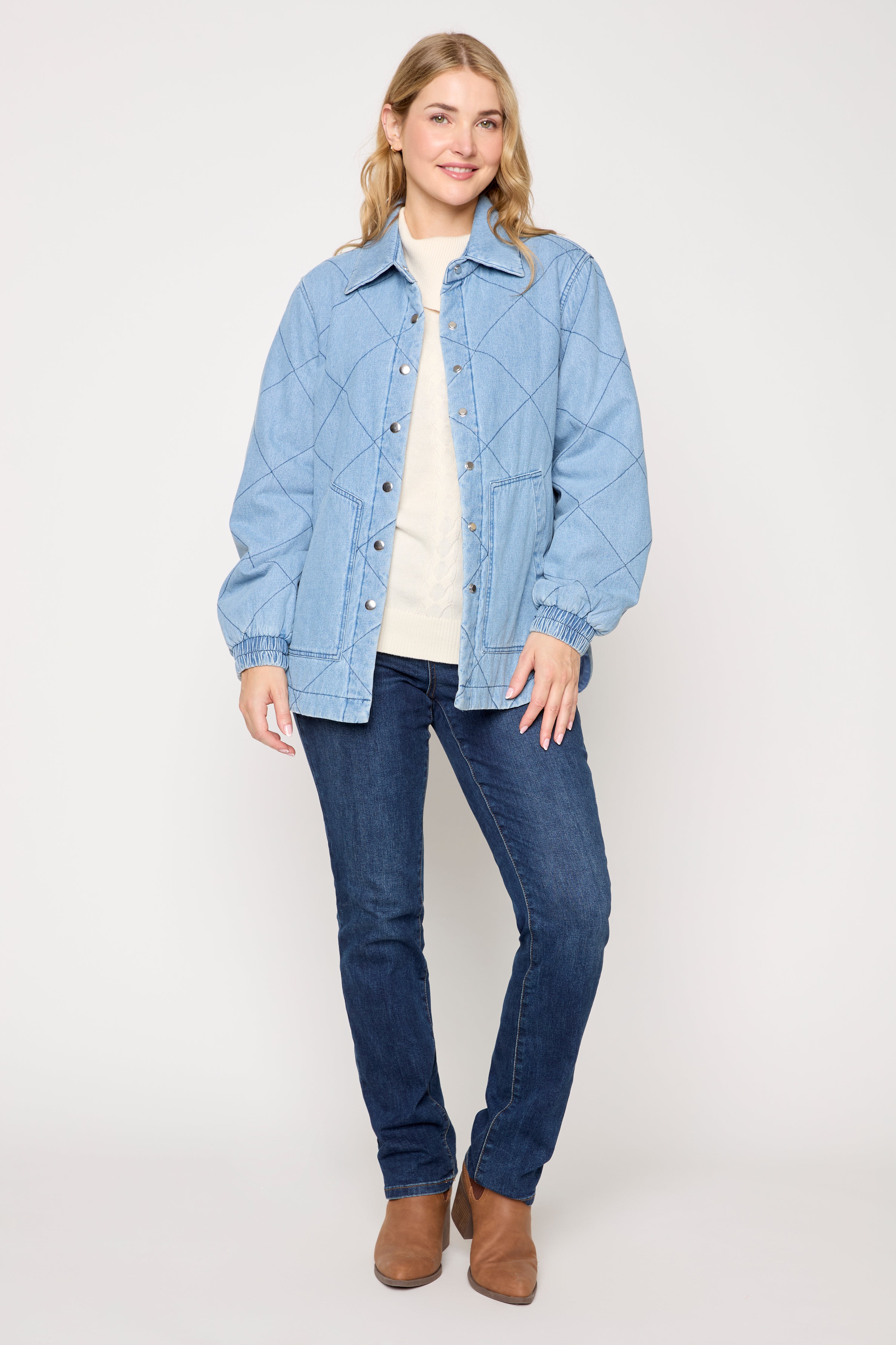 Quilted Button Front Shirt Jacket