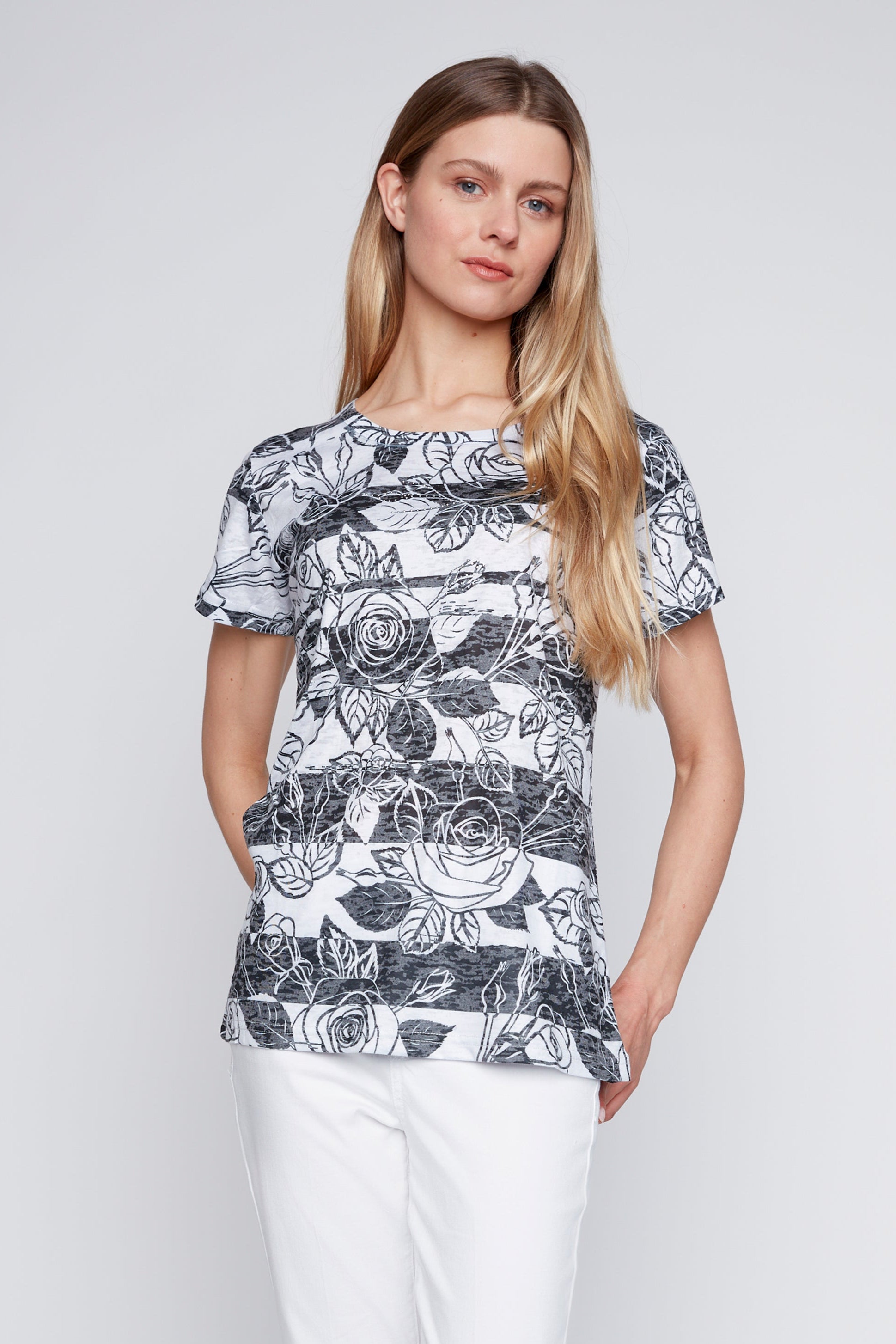 Rose print burnout t-shirt