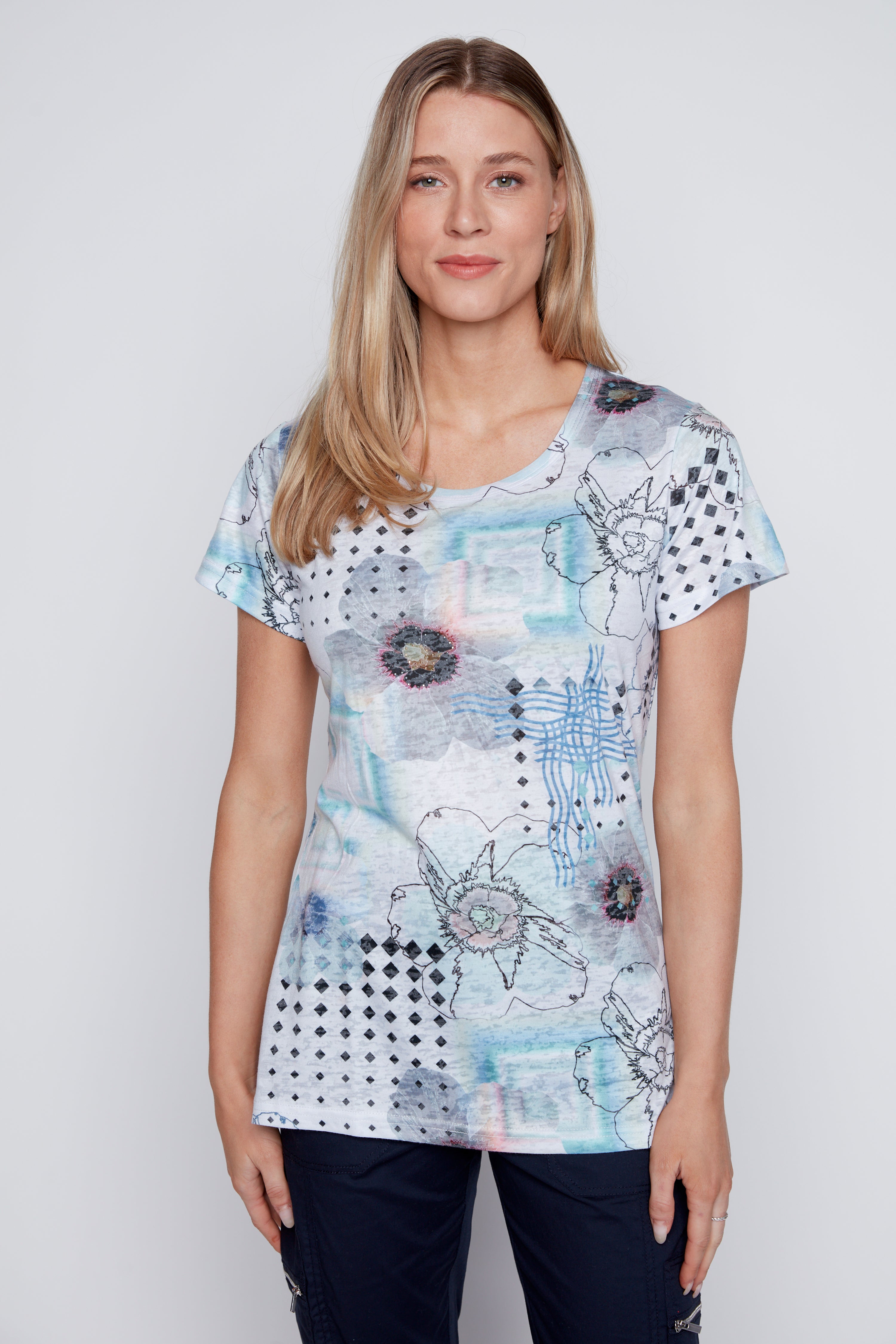 Floral print burnout t-shirt