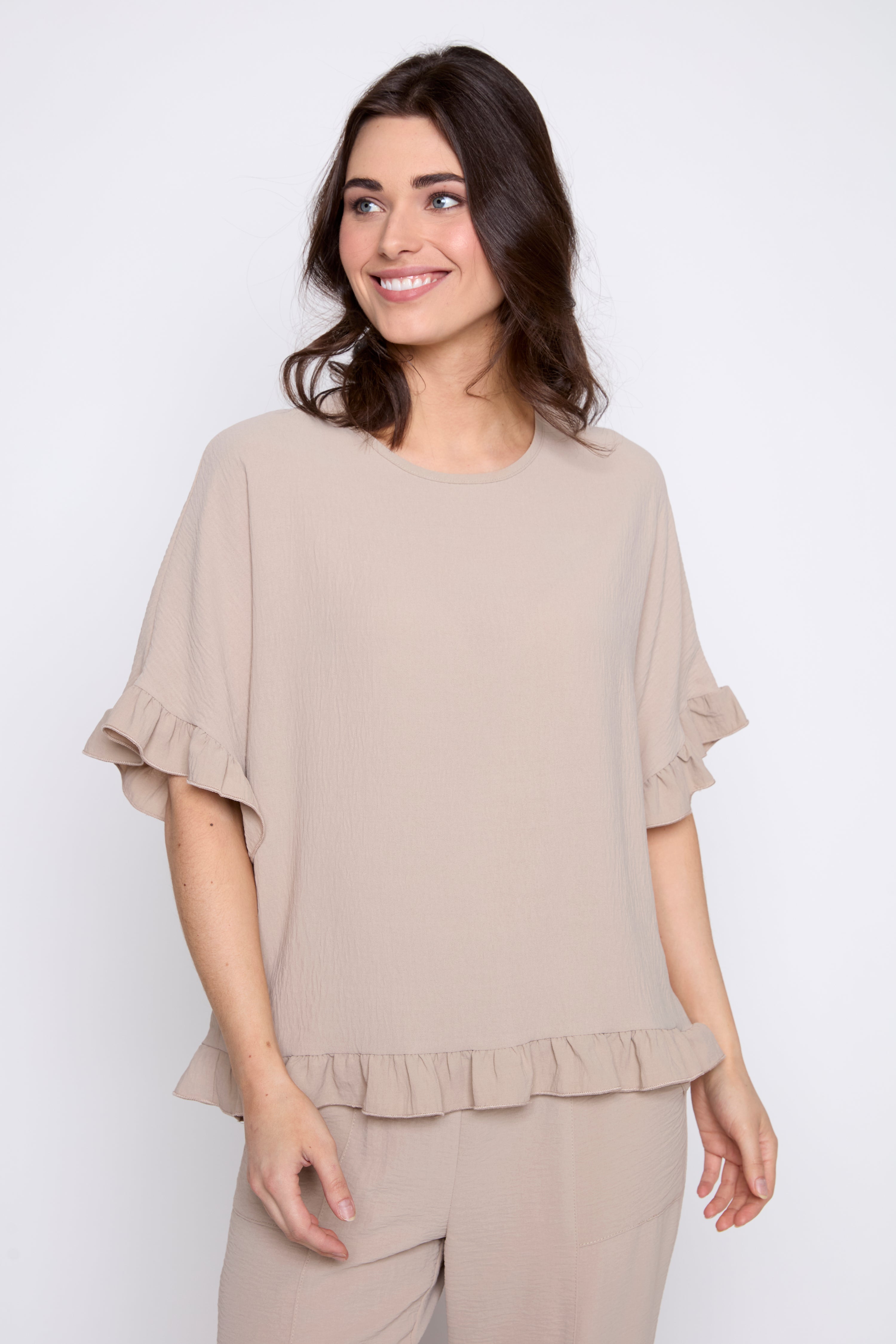 Air flow ruffle sleeve top