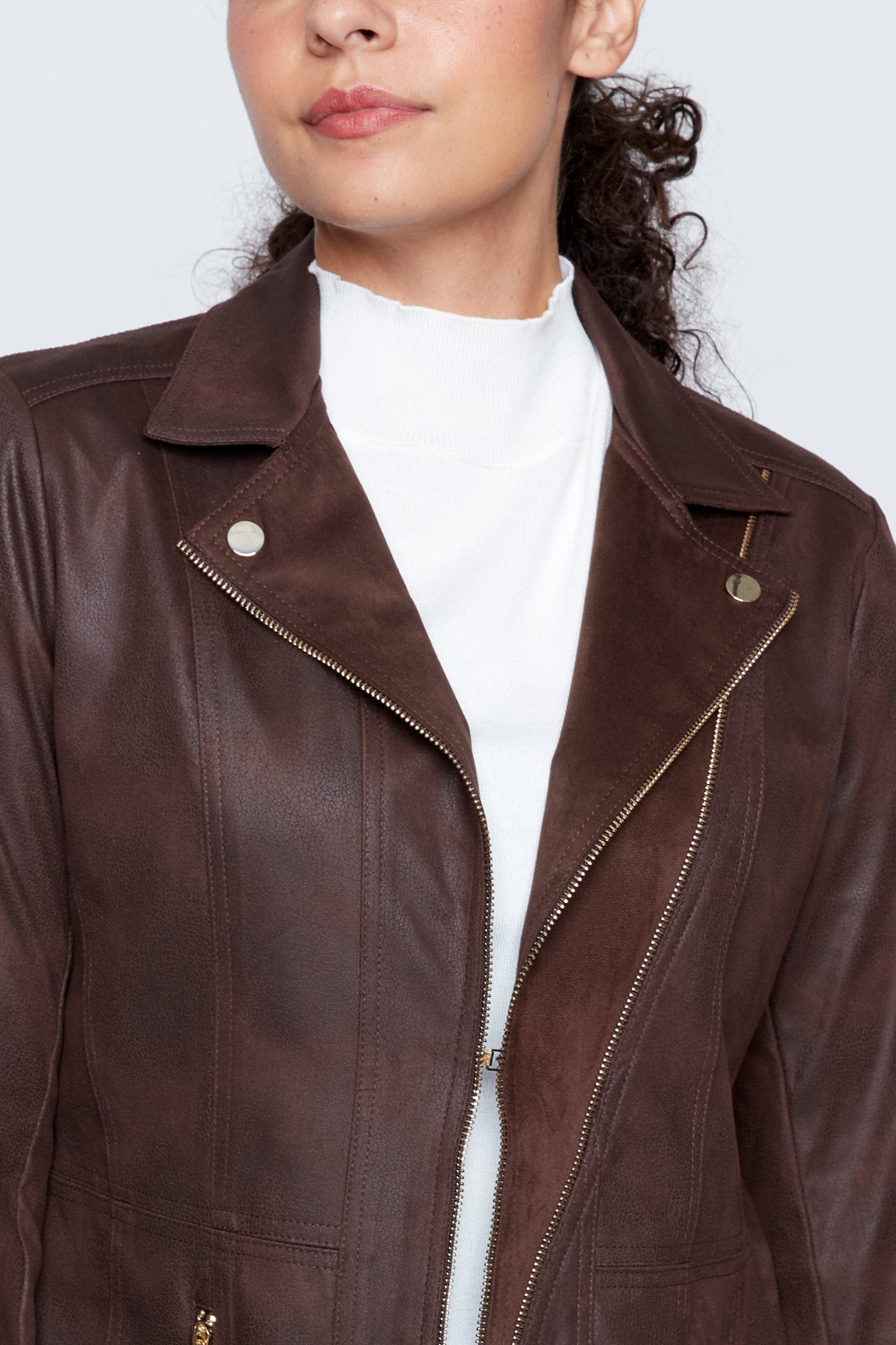Long zipper detail pleather jacket