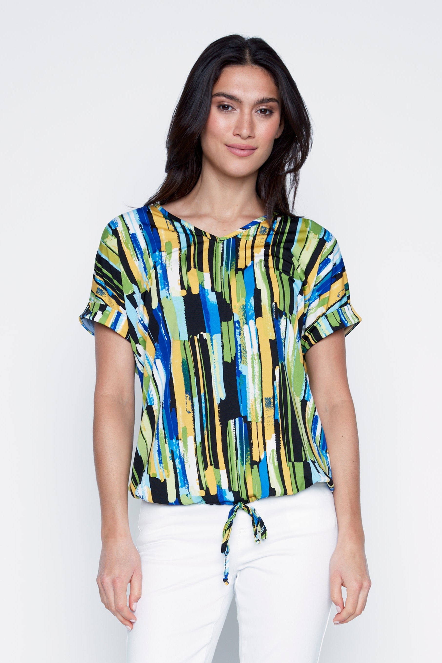 Drawstring detail print top
