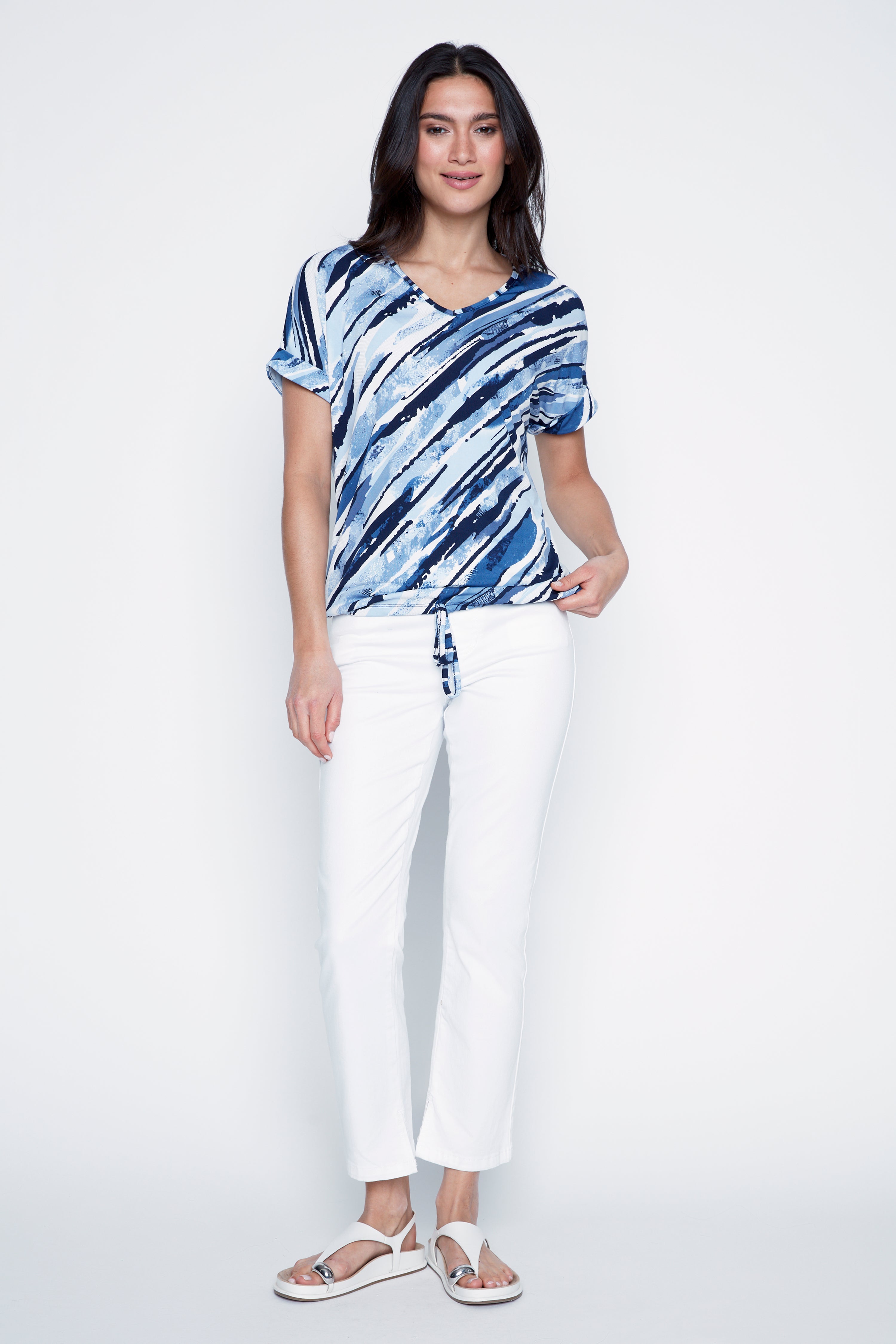 Drawstring detail print top