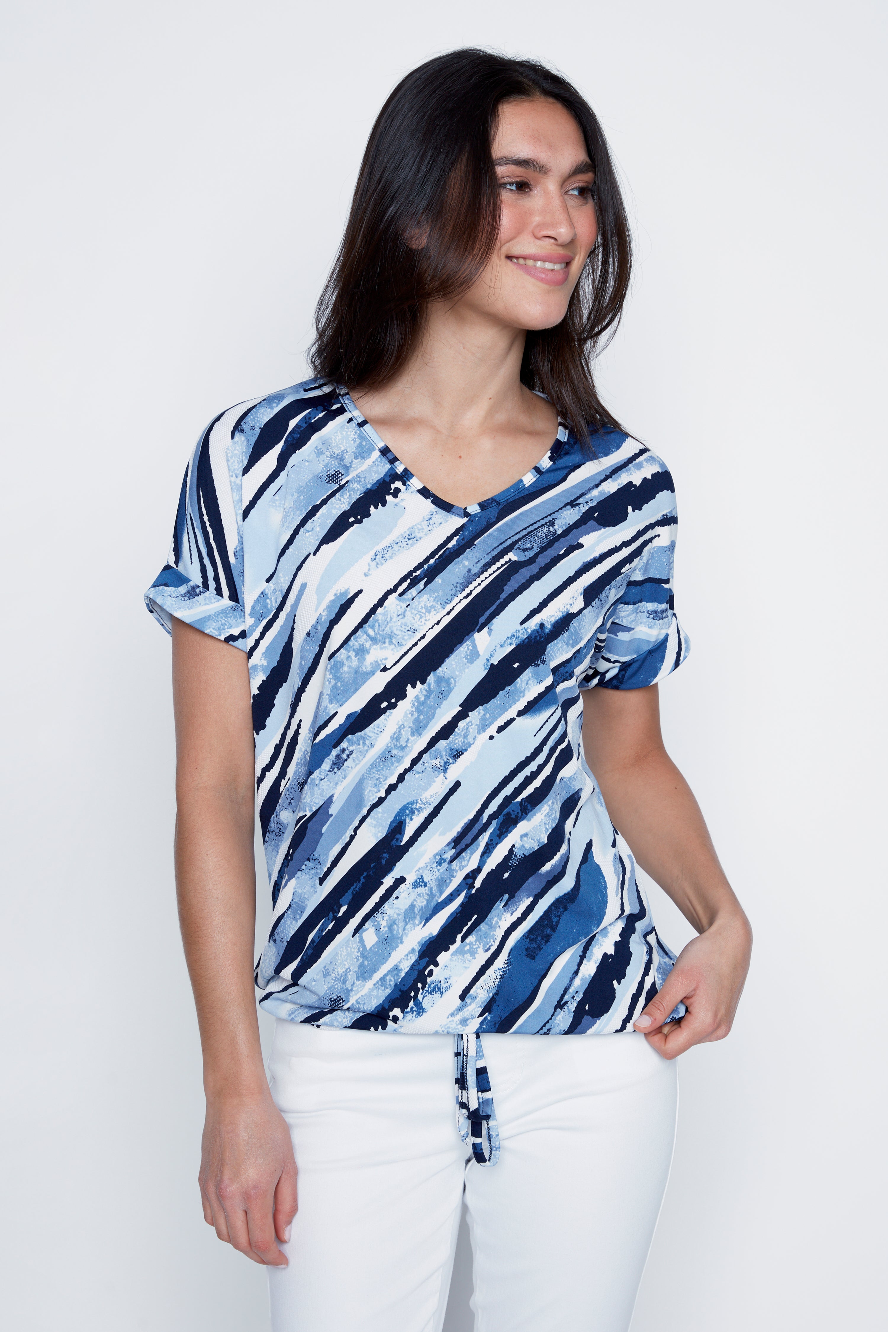 Drawstring detail print top