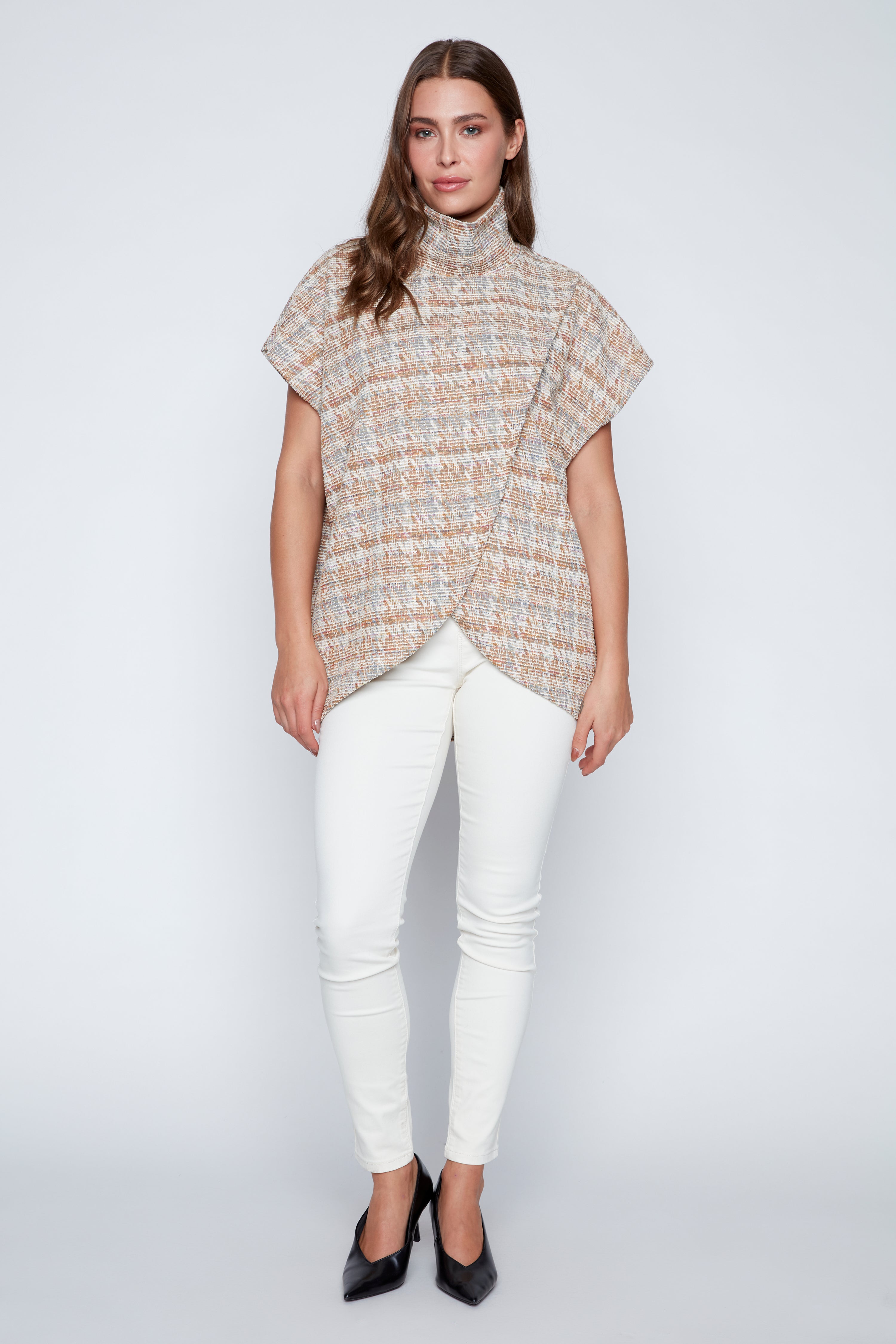 Boucle sleeveless cape