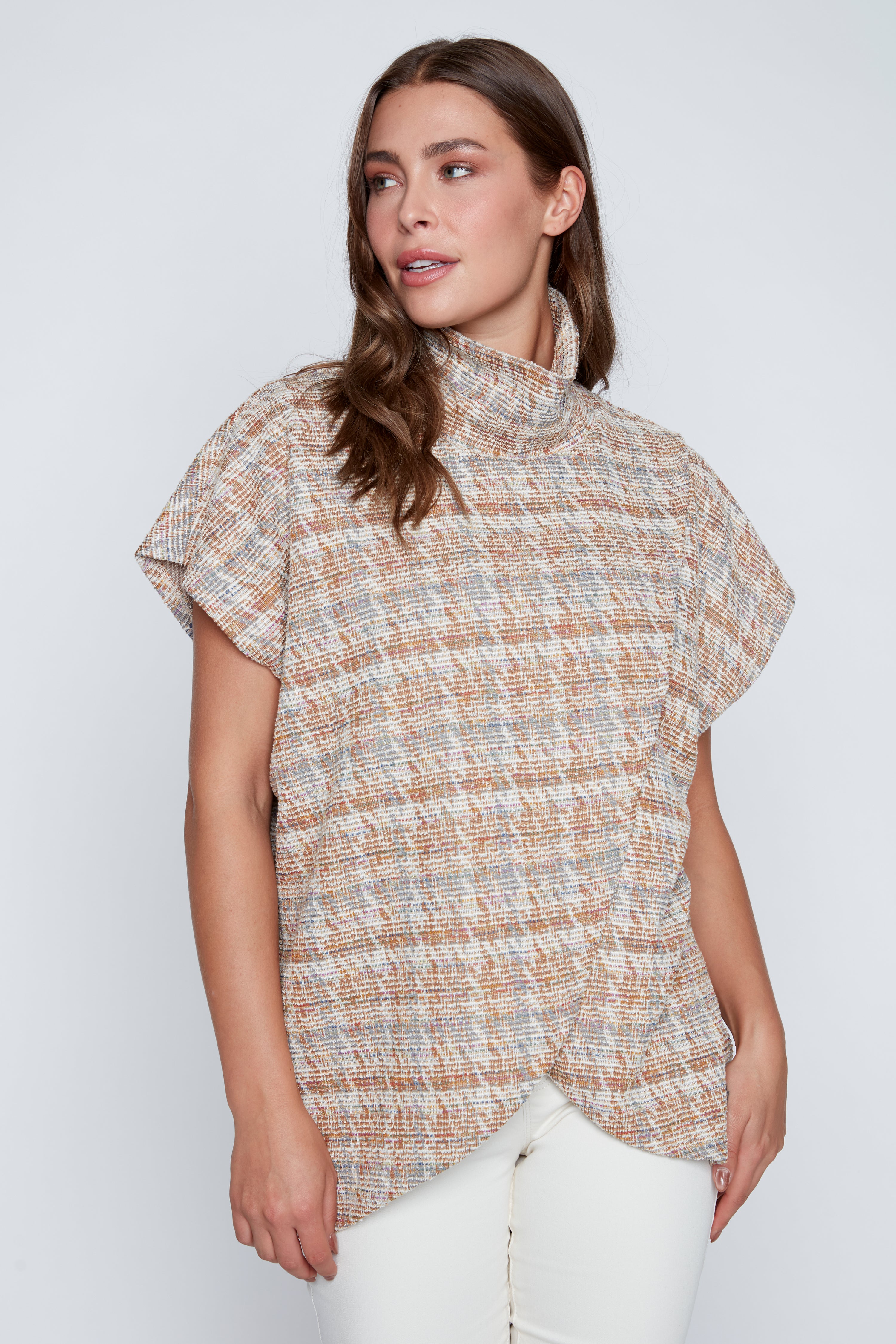 Boucle sleeveless cape