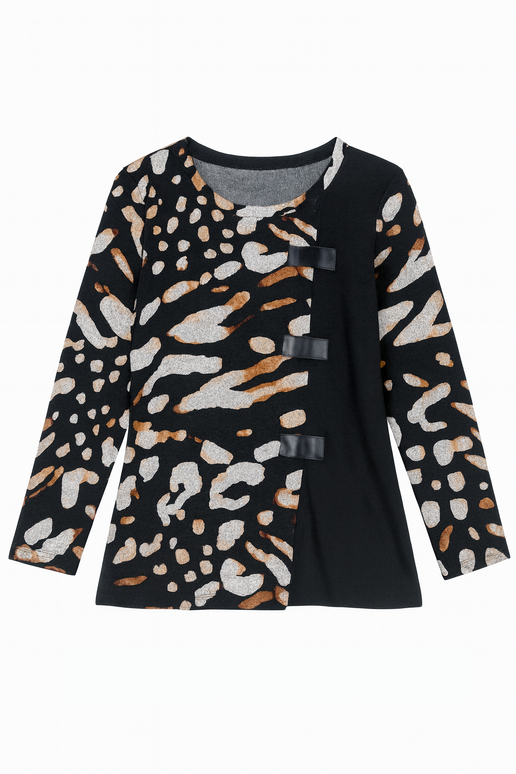 Animal print top with pleather tabs