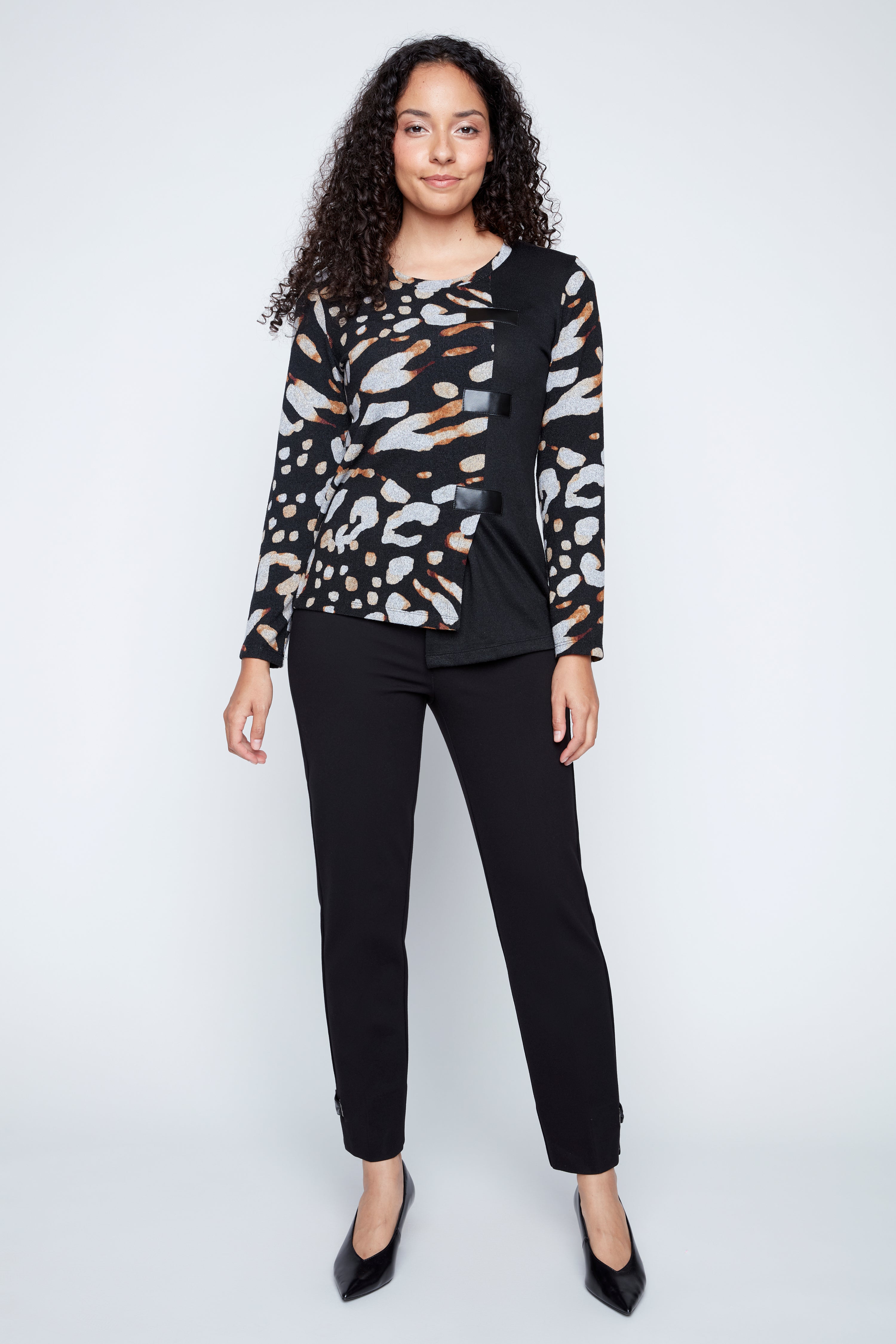 Animal print top with pleather tabs