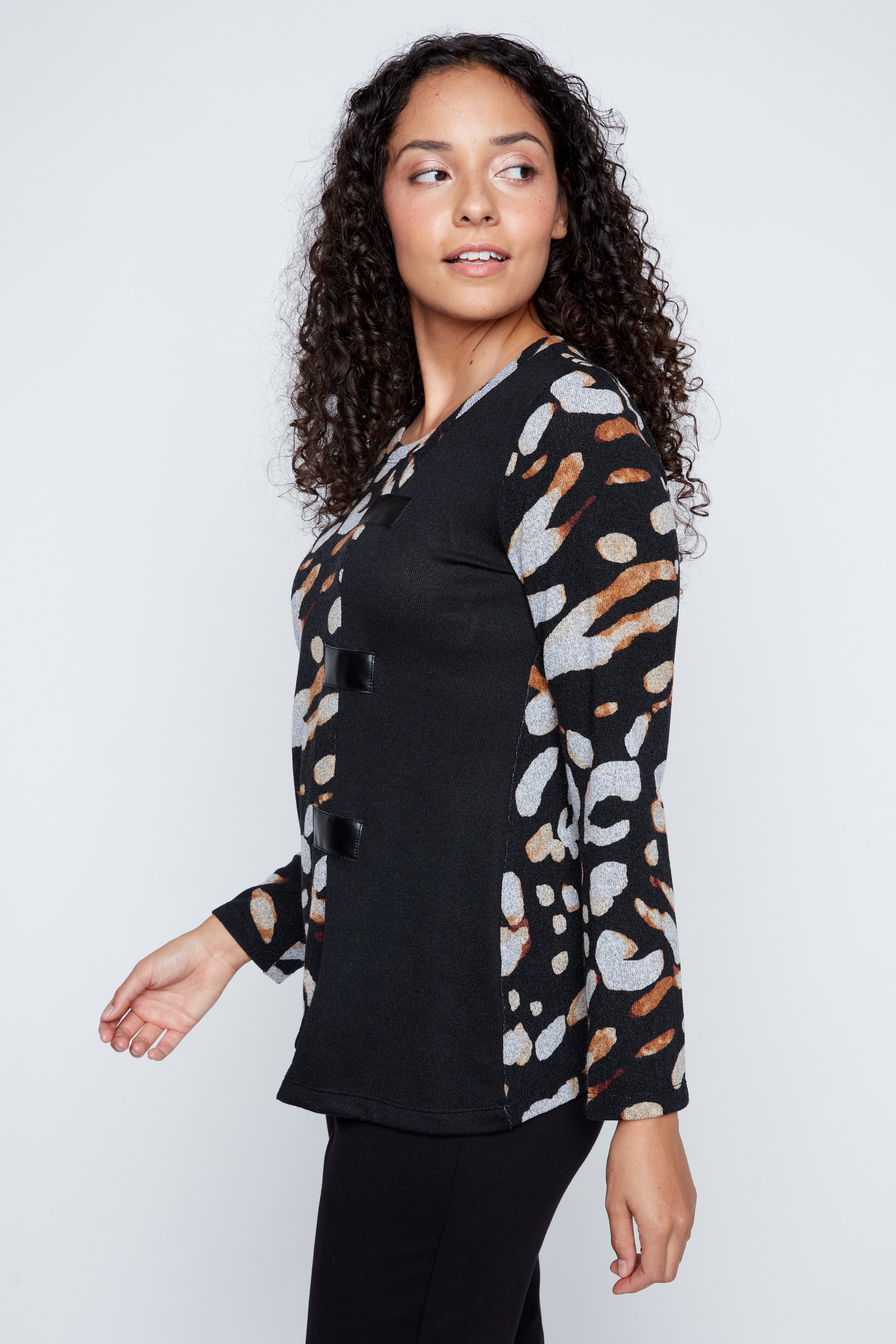 Animal print top with pleather tabs