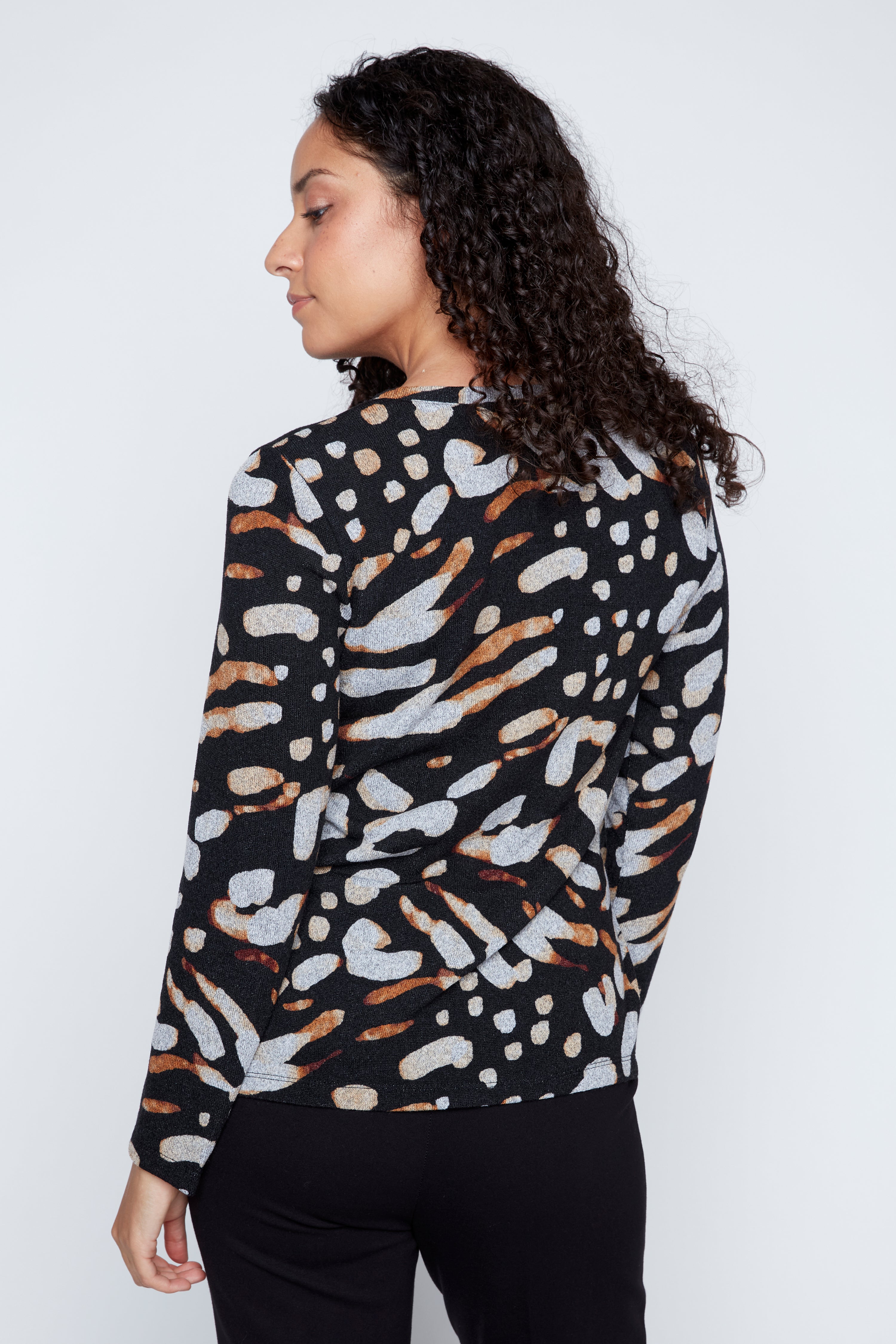 Animal print top with pleather tabs
