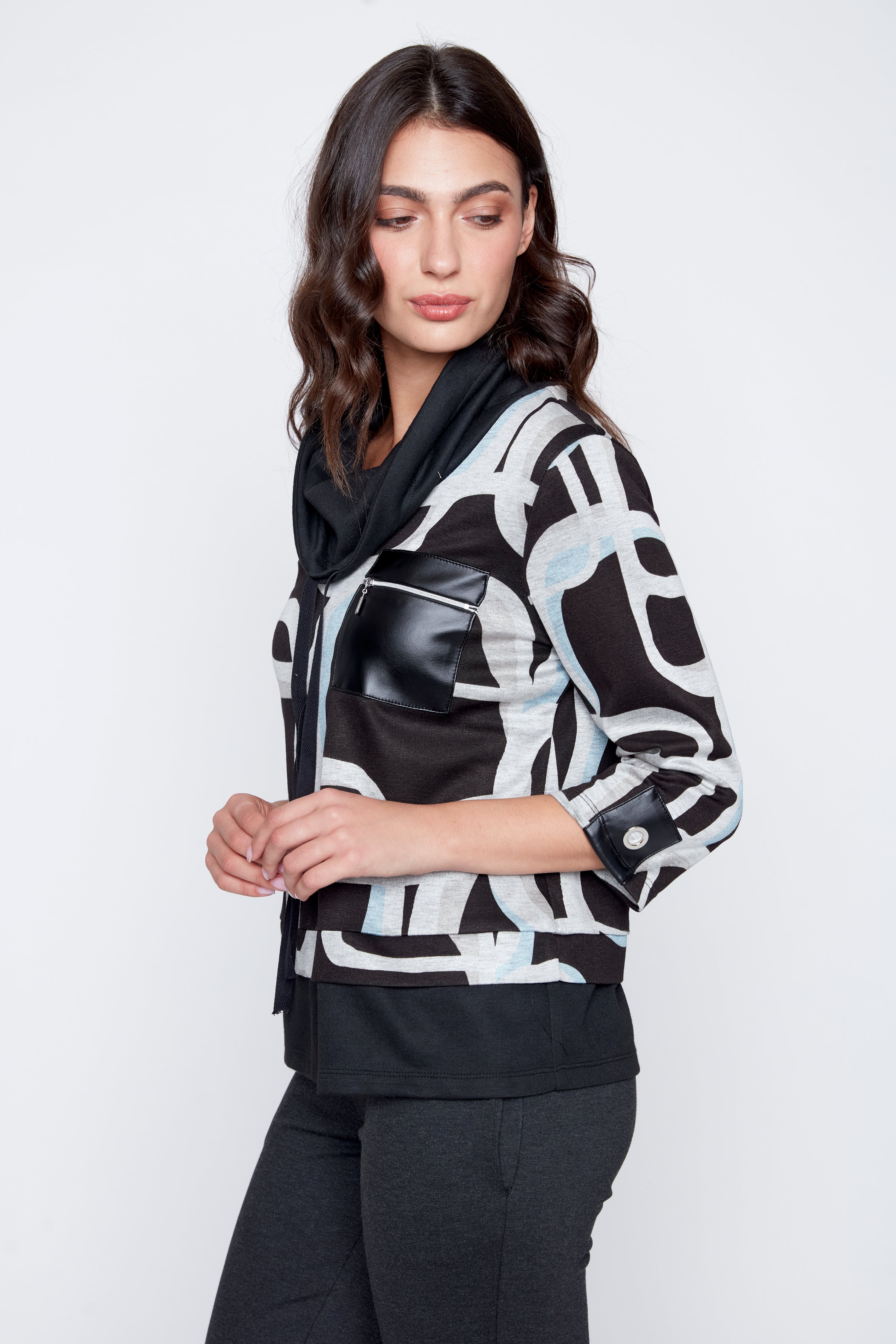 Print tunic with grommet detail