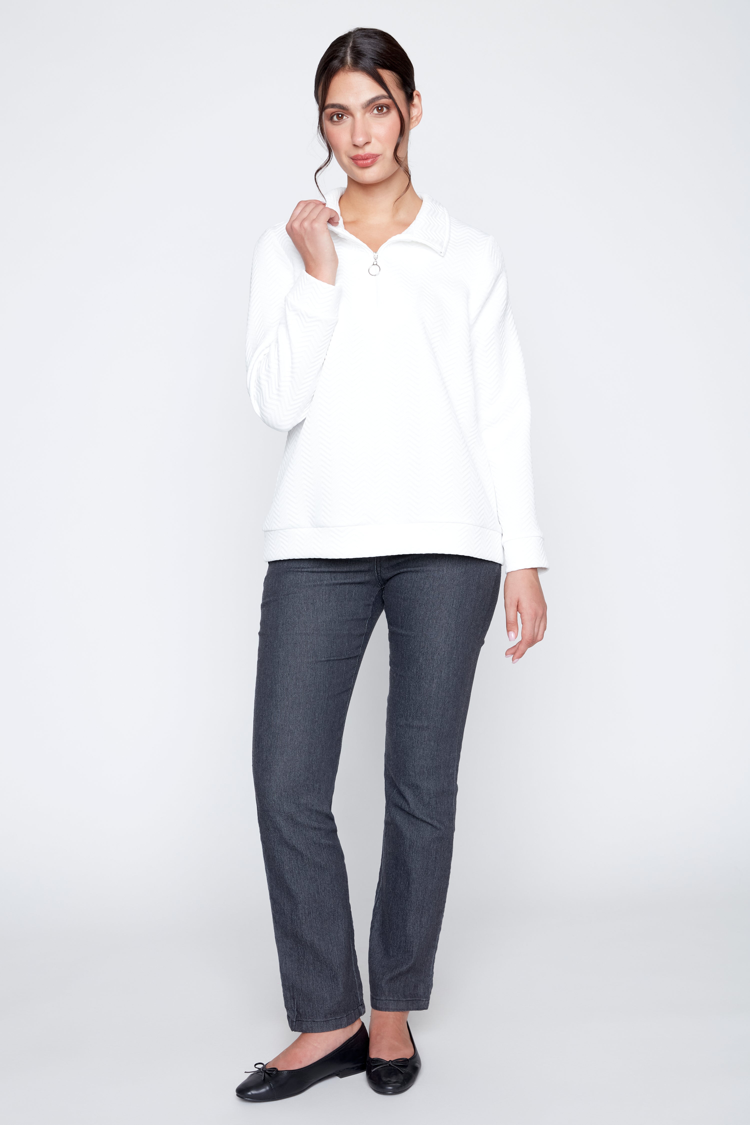 Textured knit top with zipper detail
