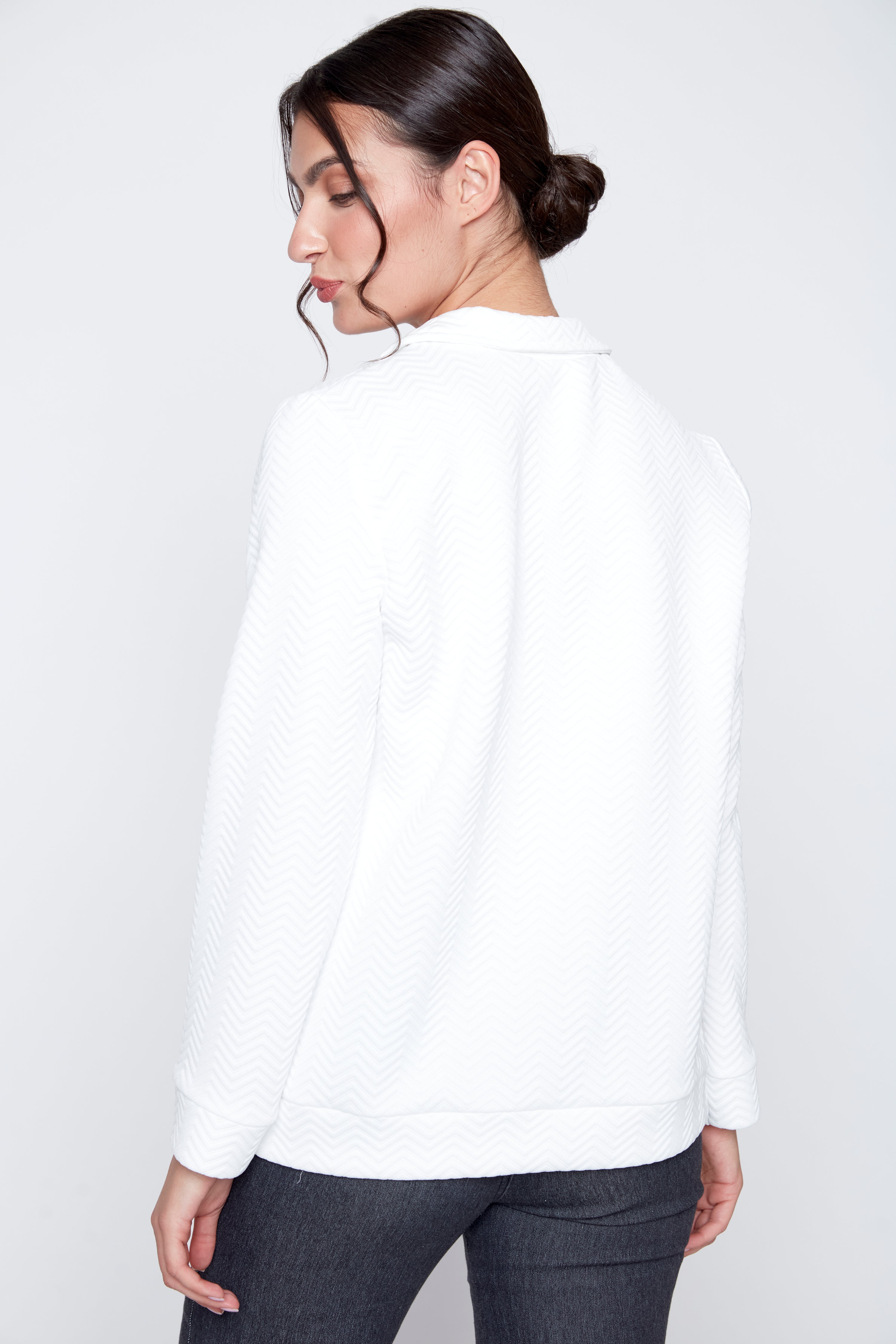 Textured knit top with zipper detail