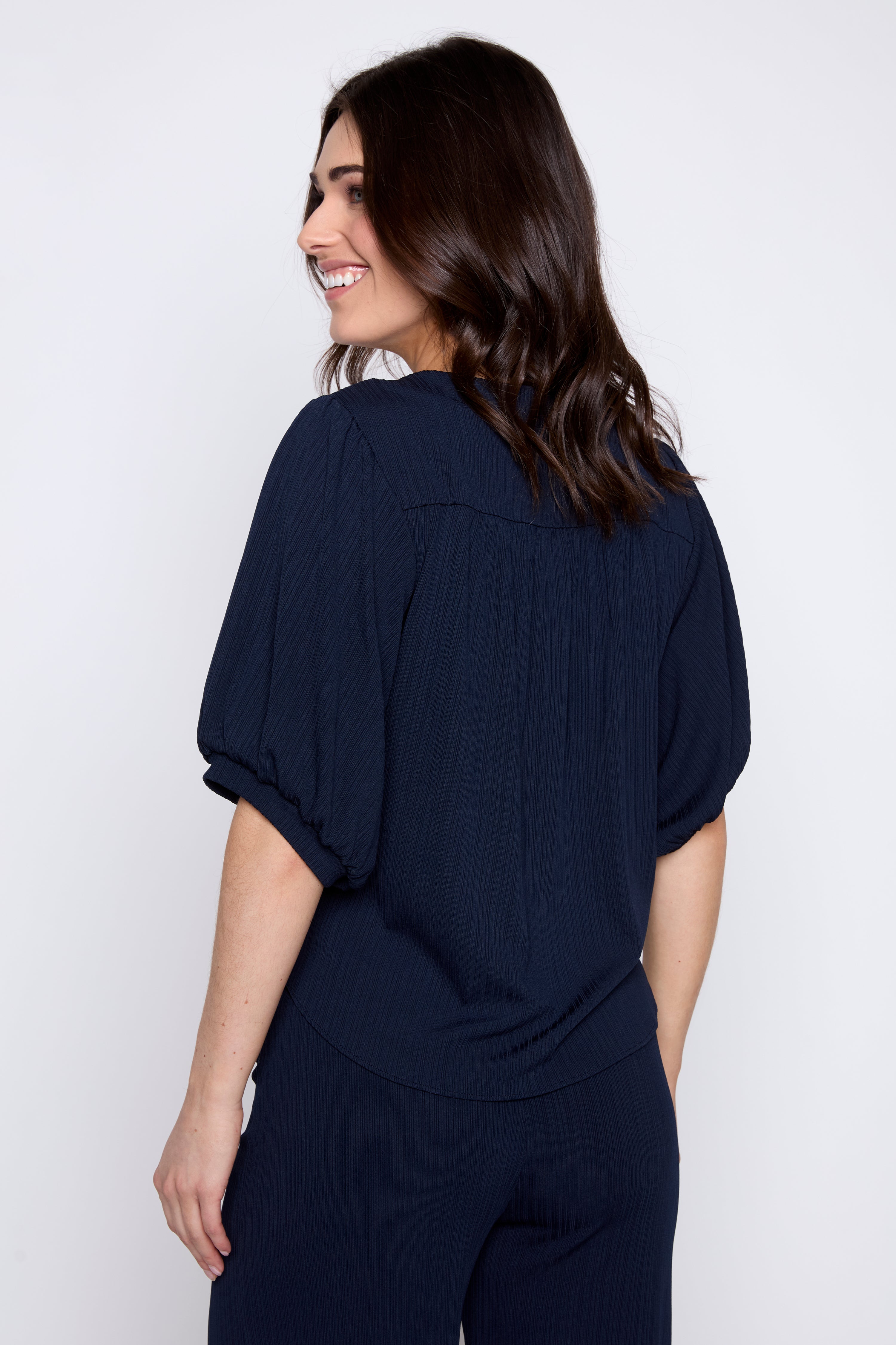 Tie front puff sleeve blouse