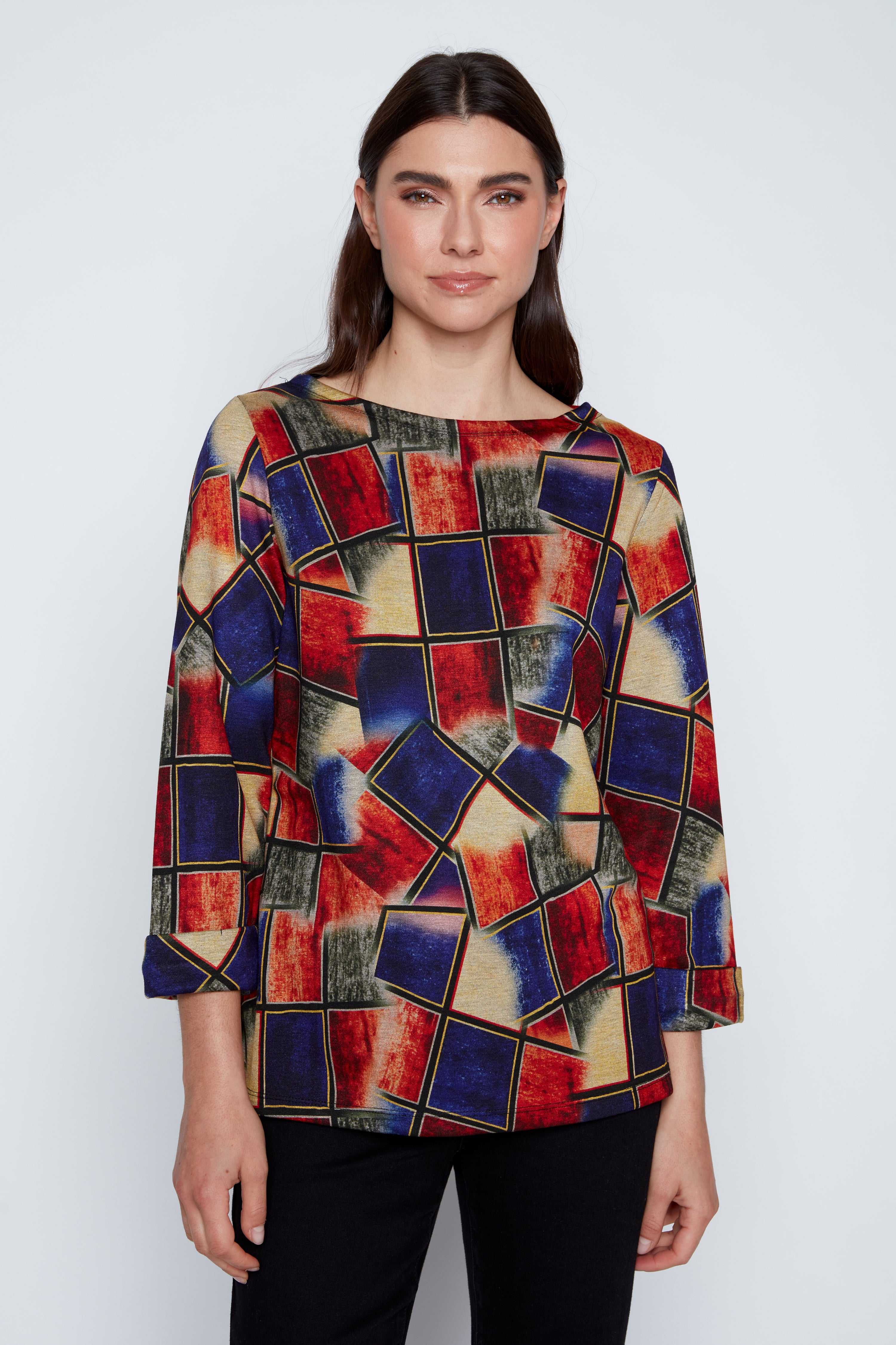 Printed double knit top