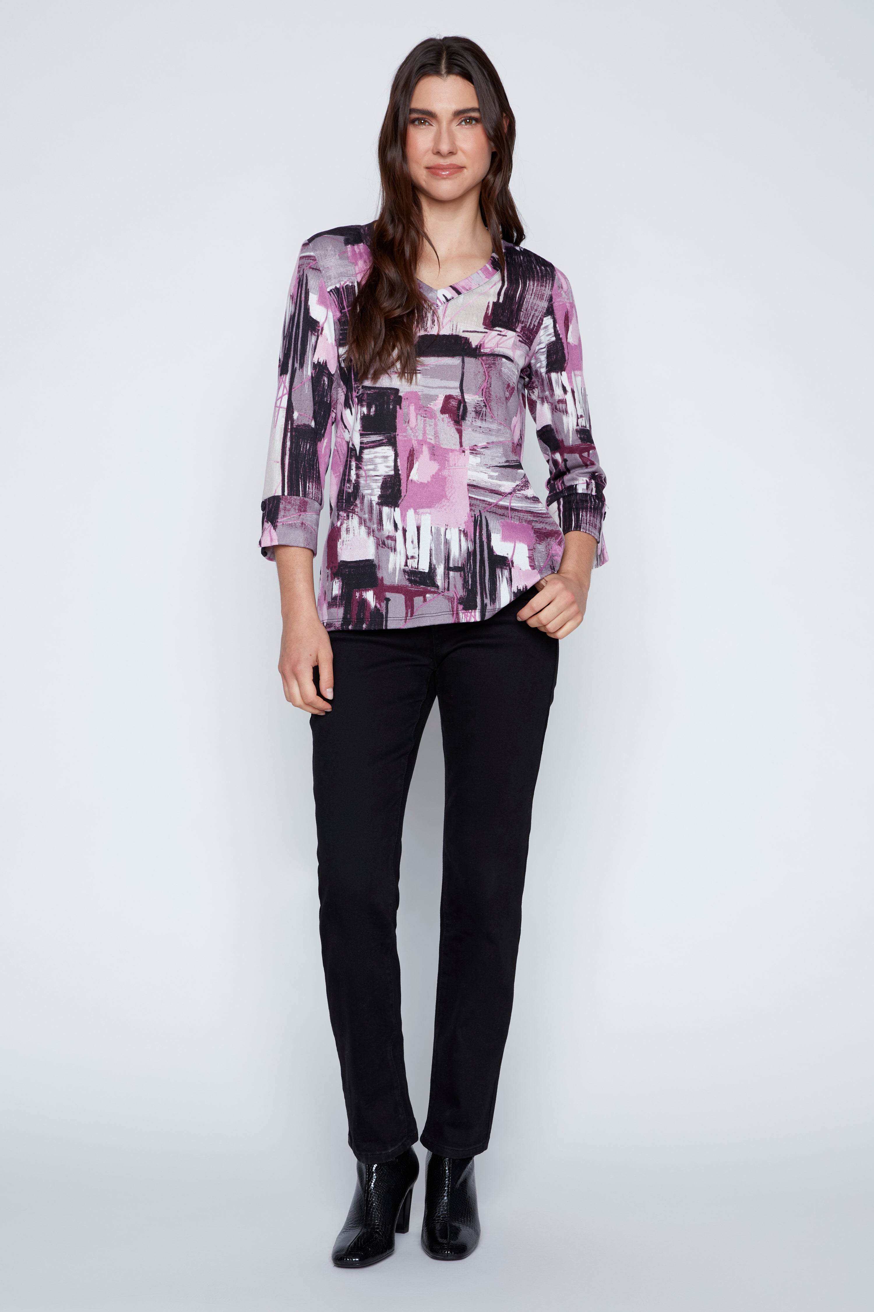 Printed sweater knit top