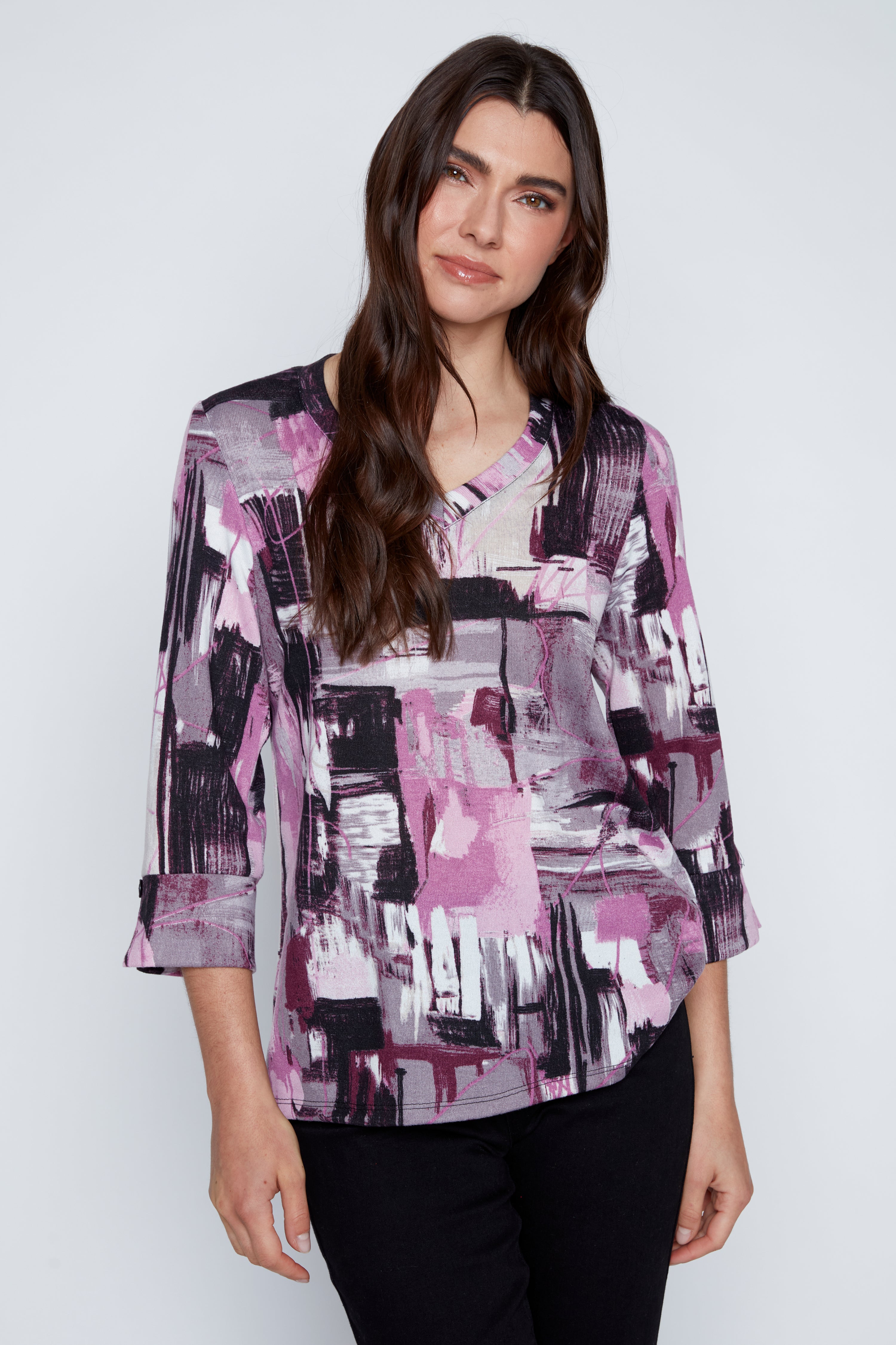 Printed sweater knit top