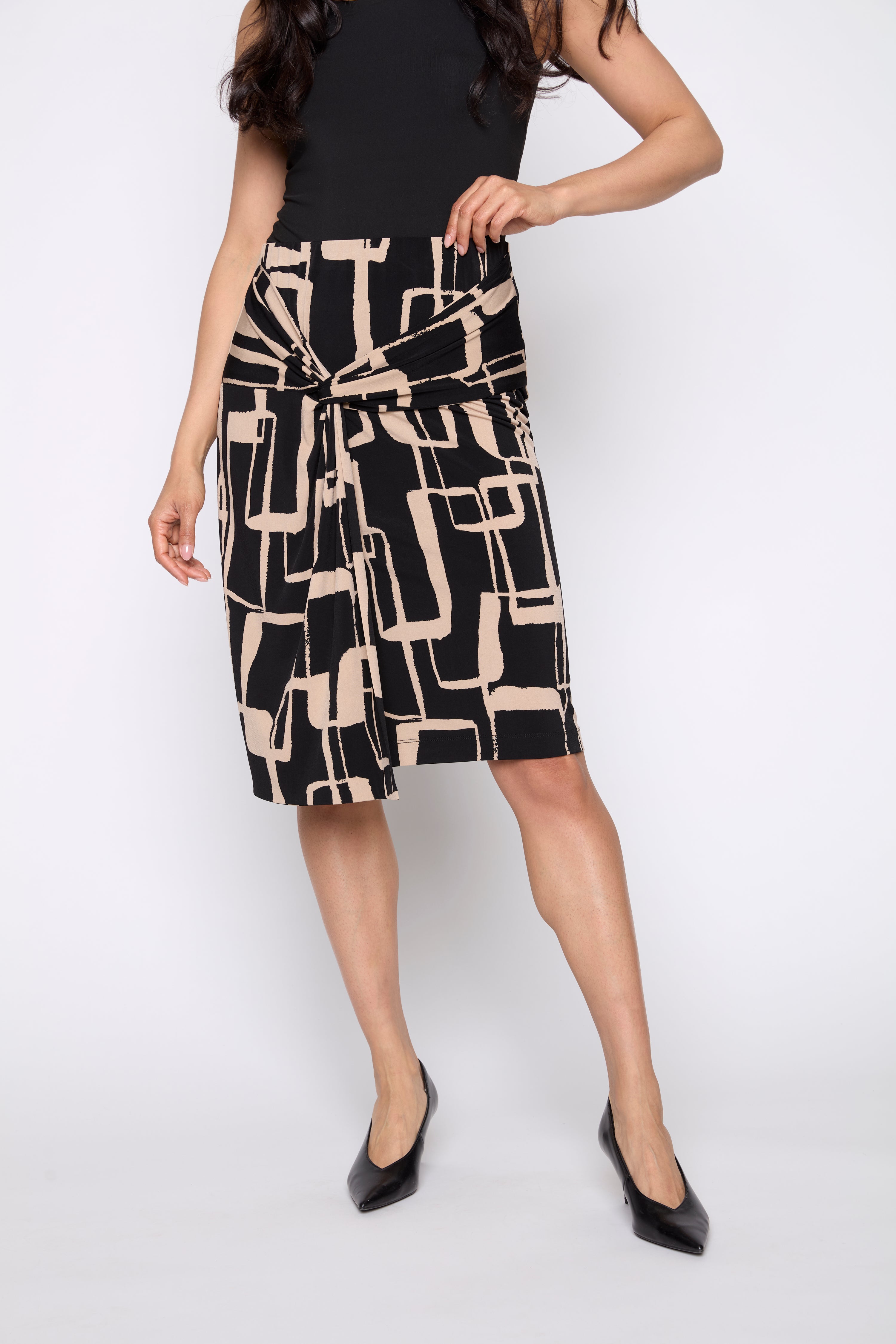 Knot front graphic print skirt