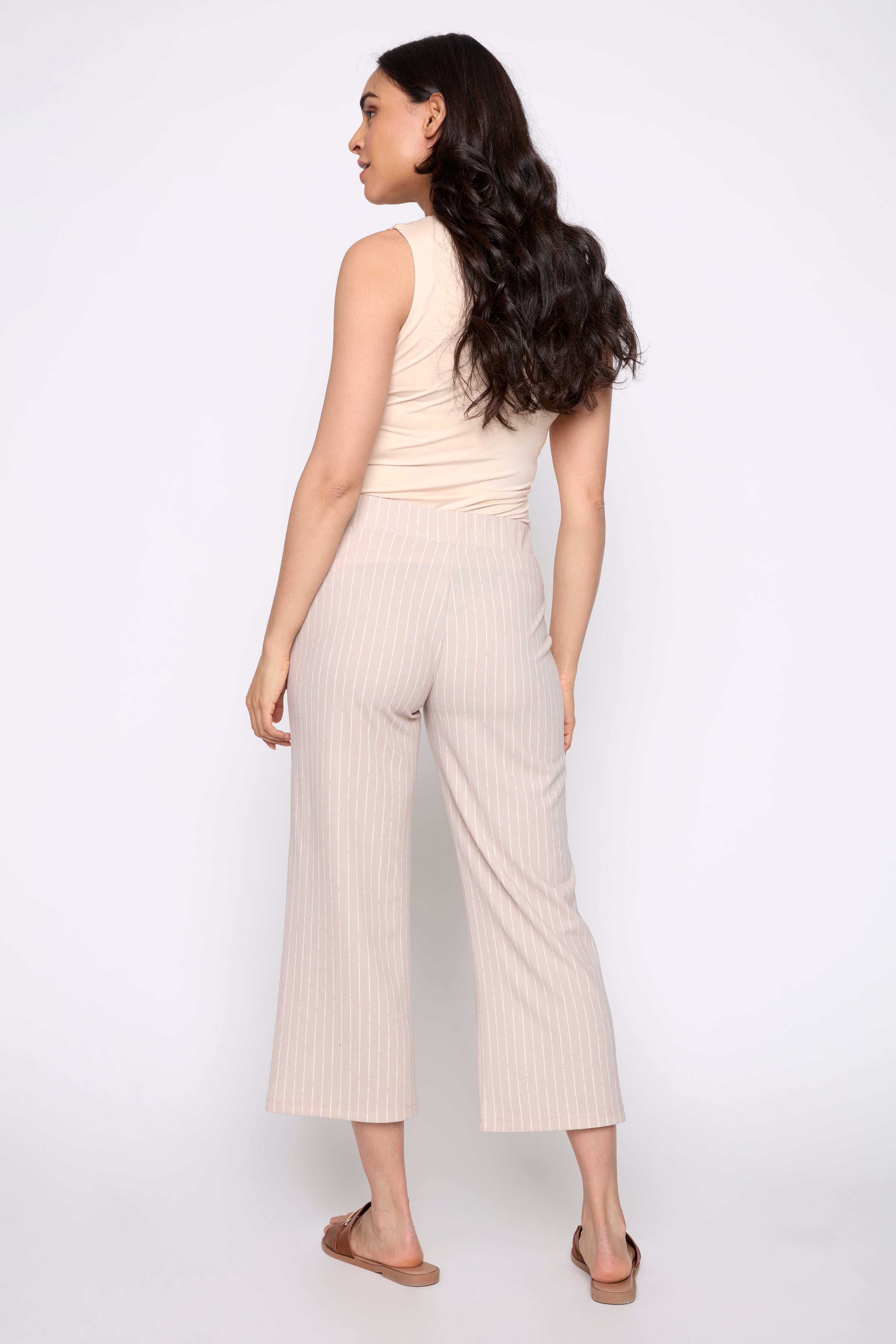 Straight leg stripe pant with buckle