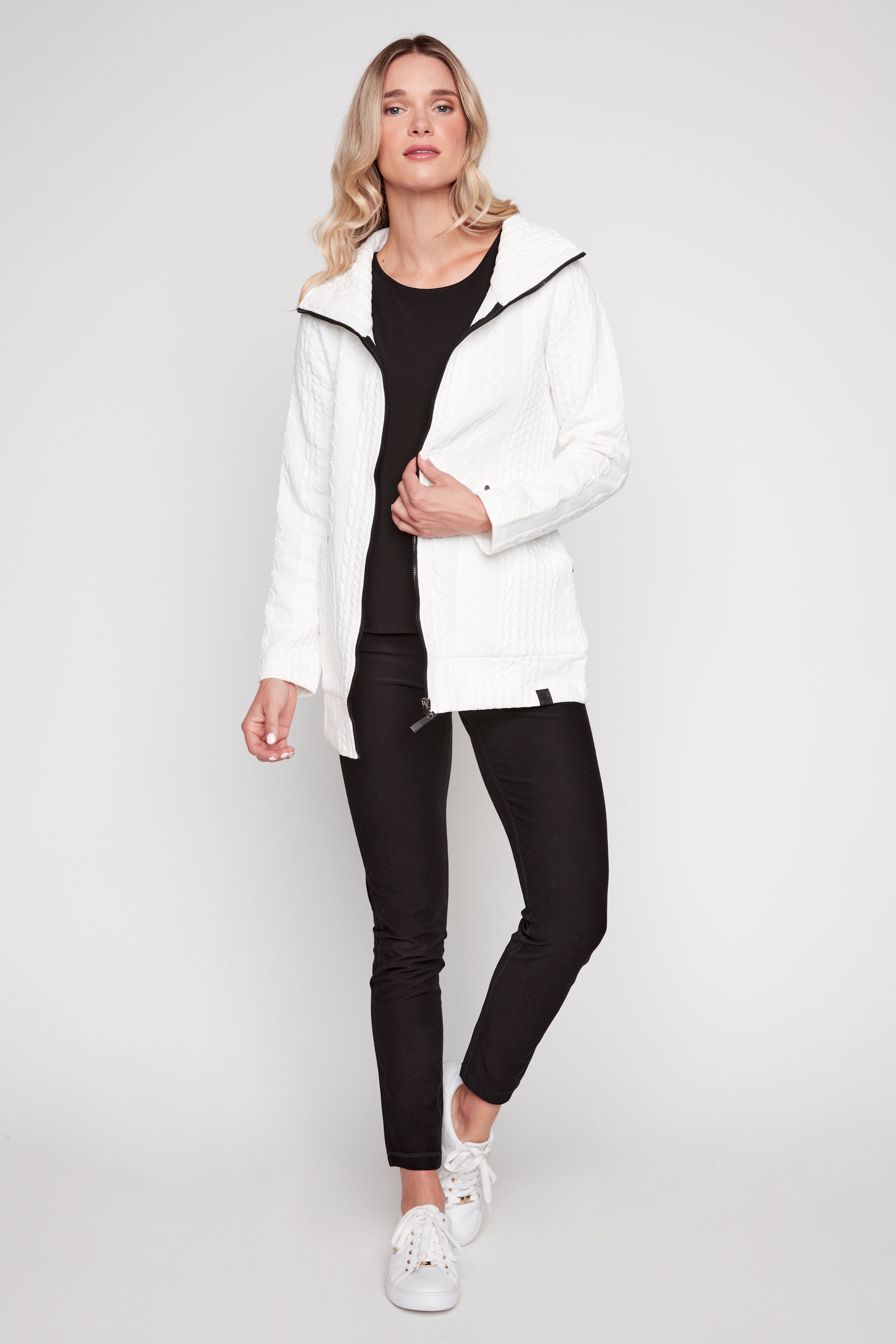 Zip front jacquard jacket