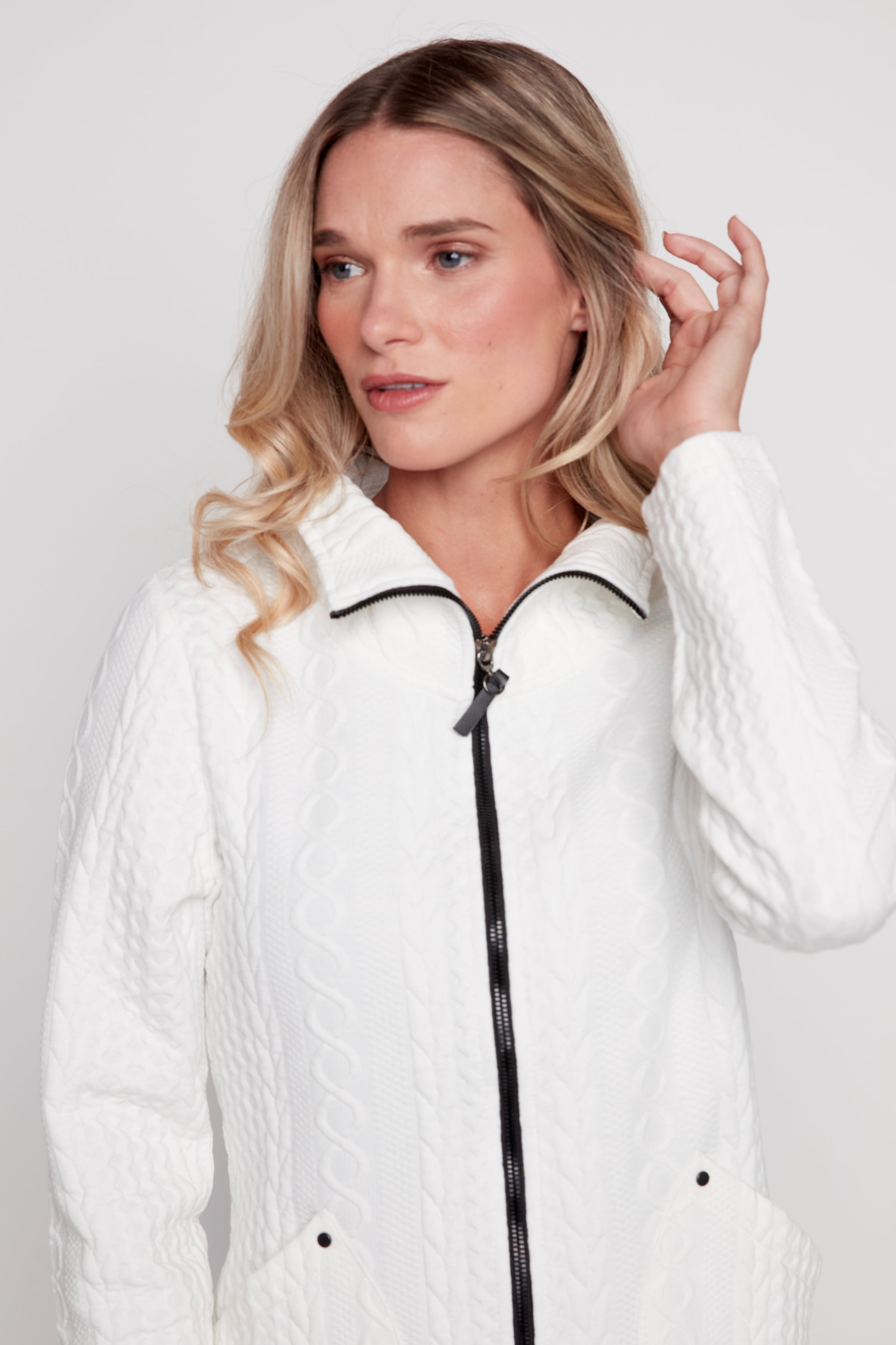 Zip front jacquard jacket