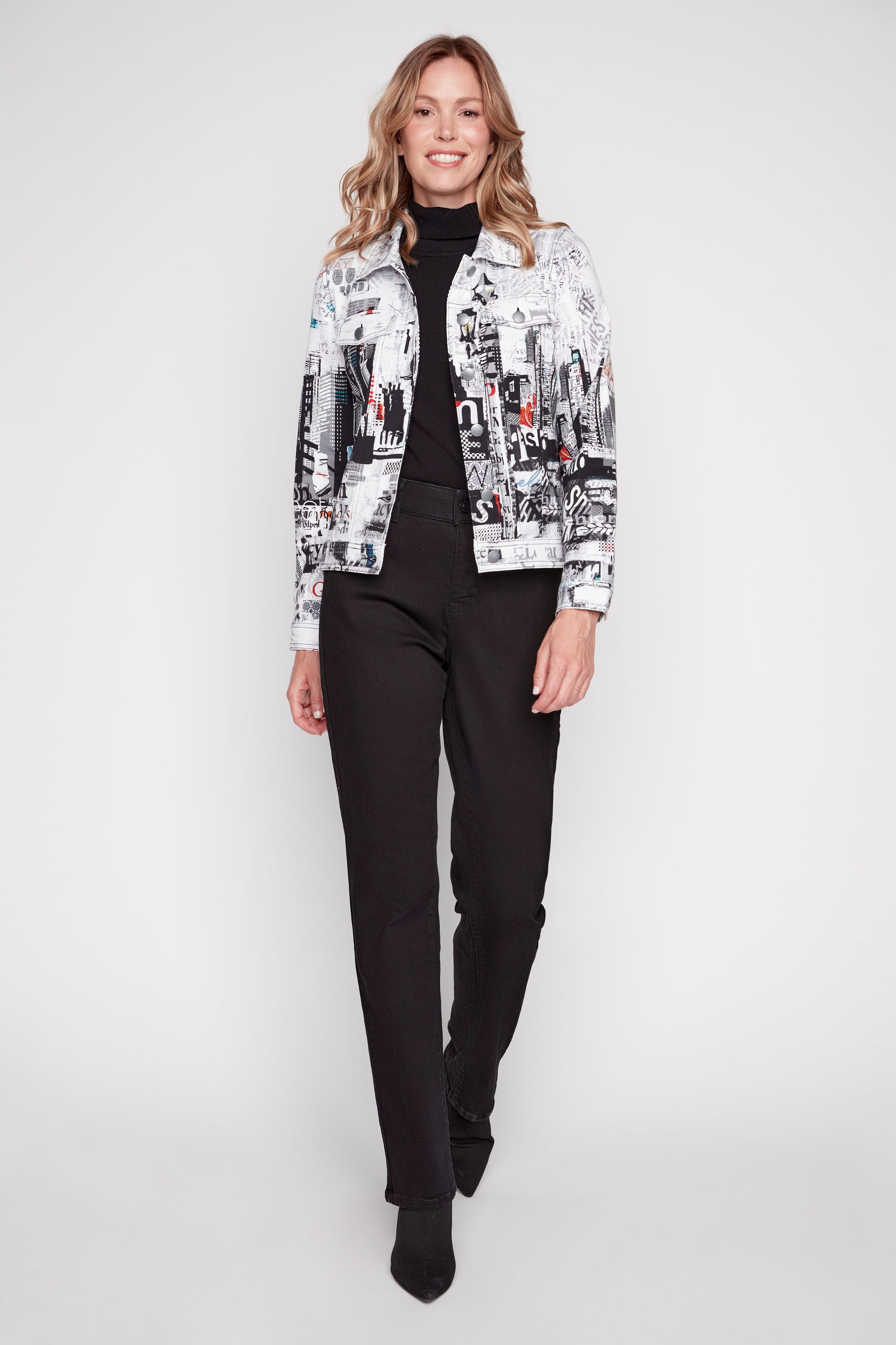 City print knit jacket