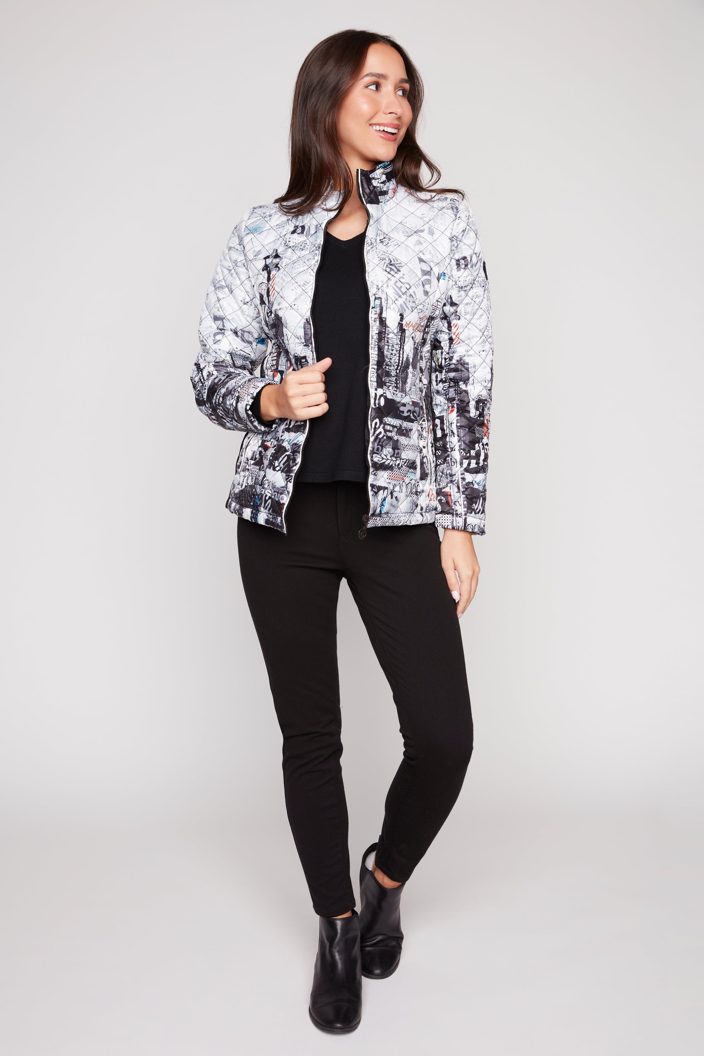 City print diamond quilt jacket