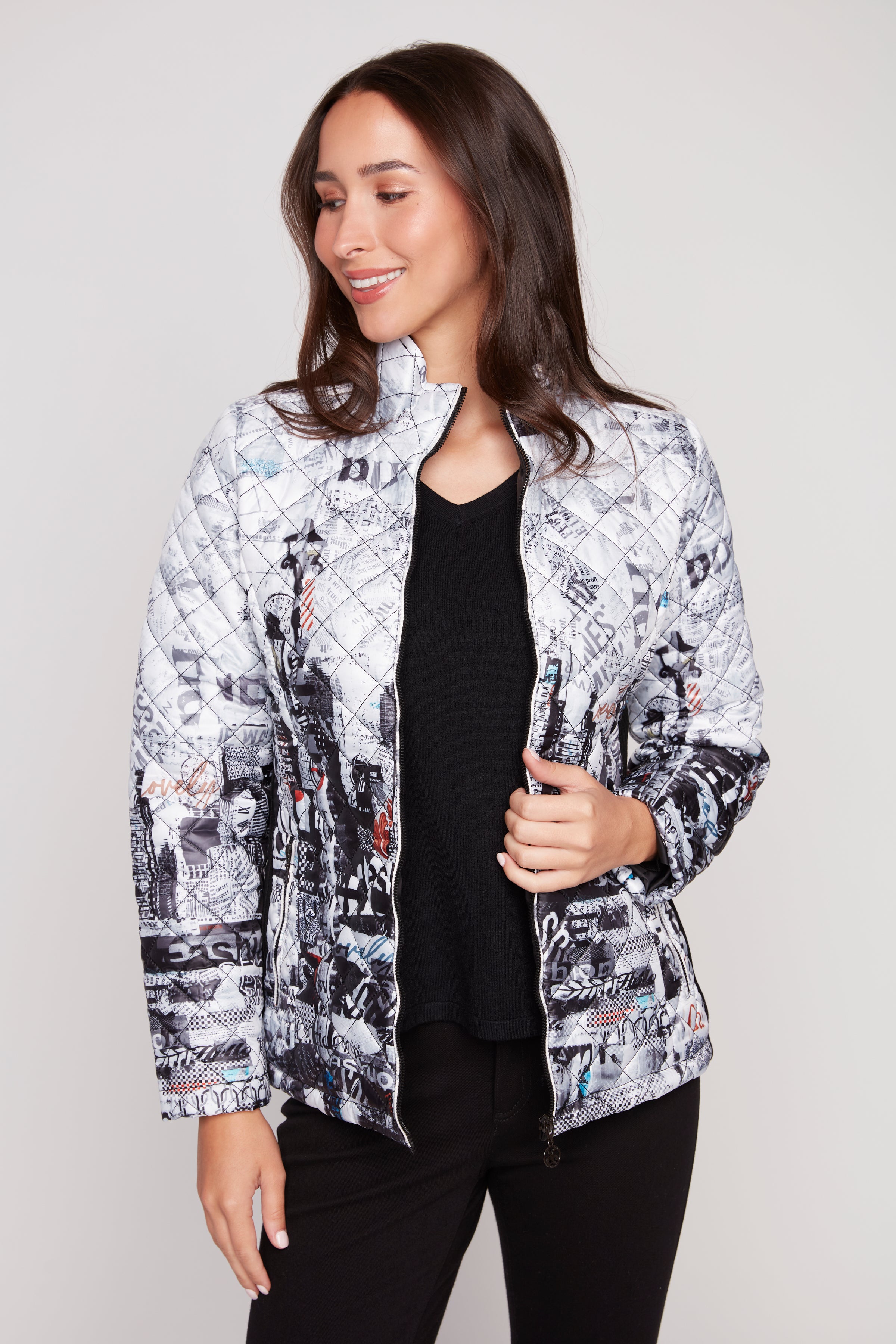 City print diamond quilt jacket