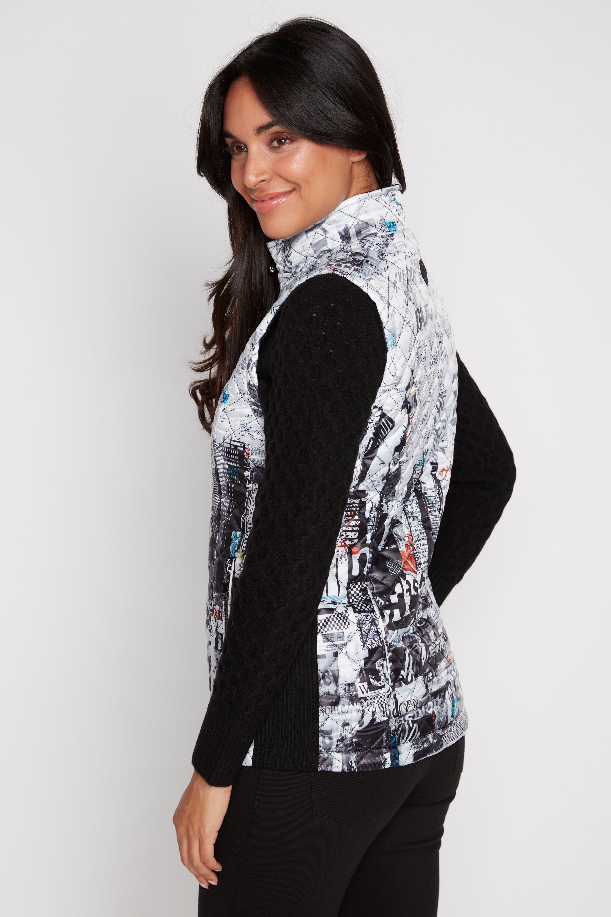 City print diamond quilt vest