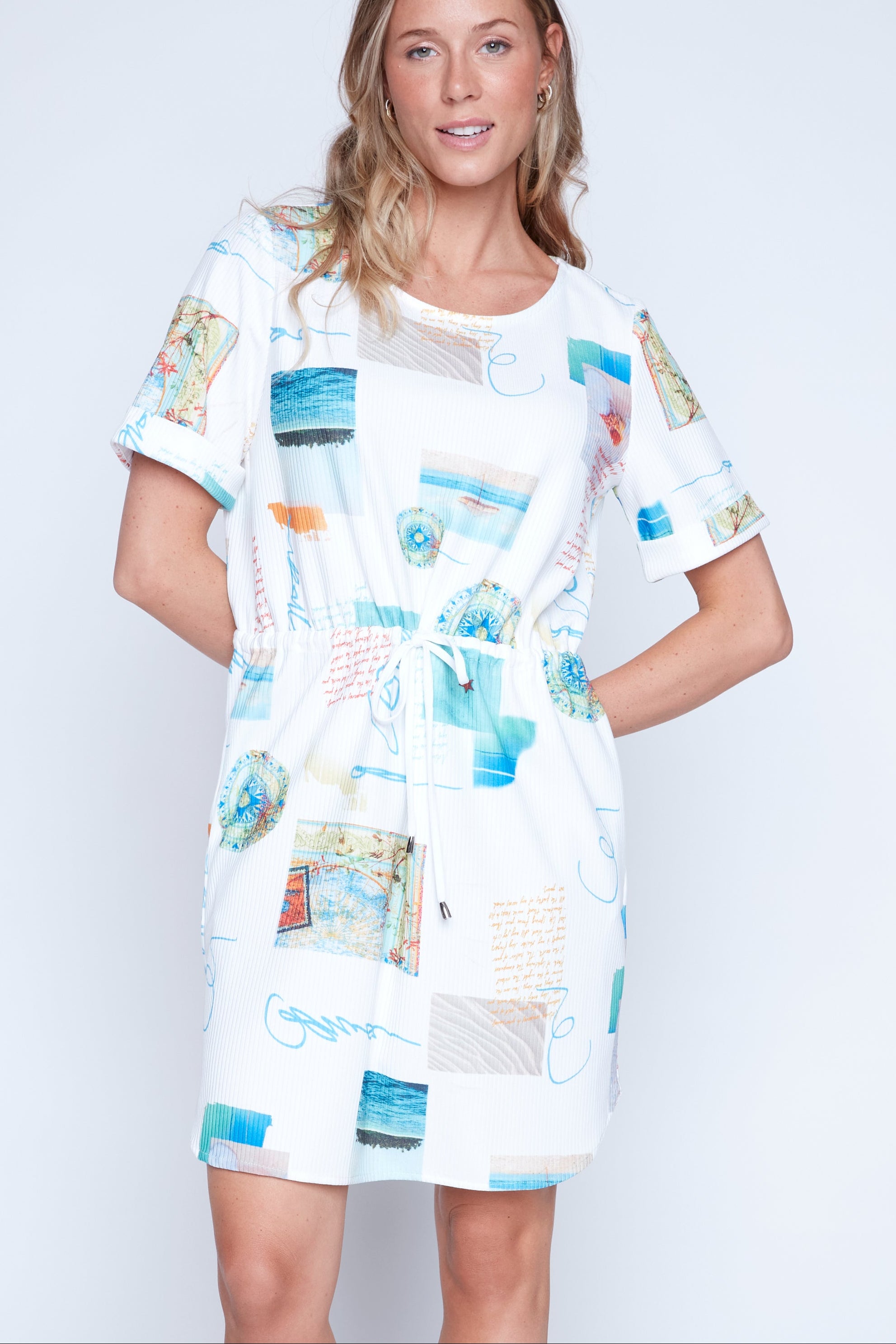 Printed rib dress with pockets