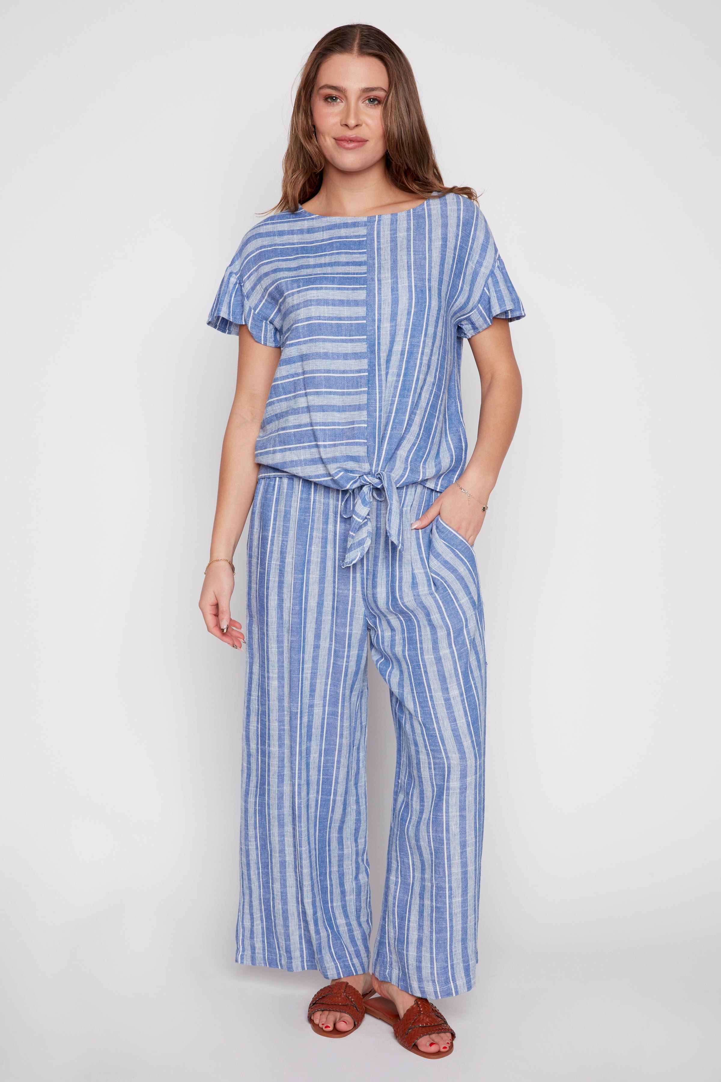 Linen blend stripe top