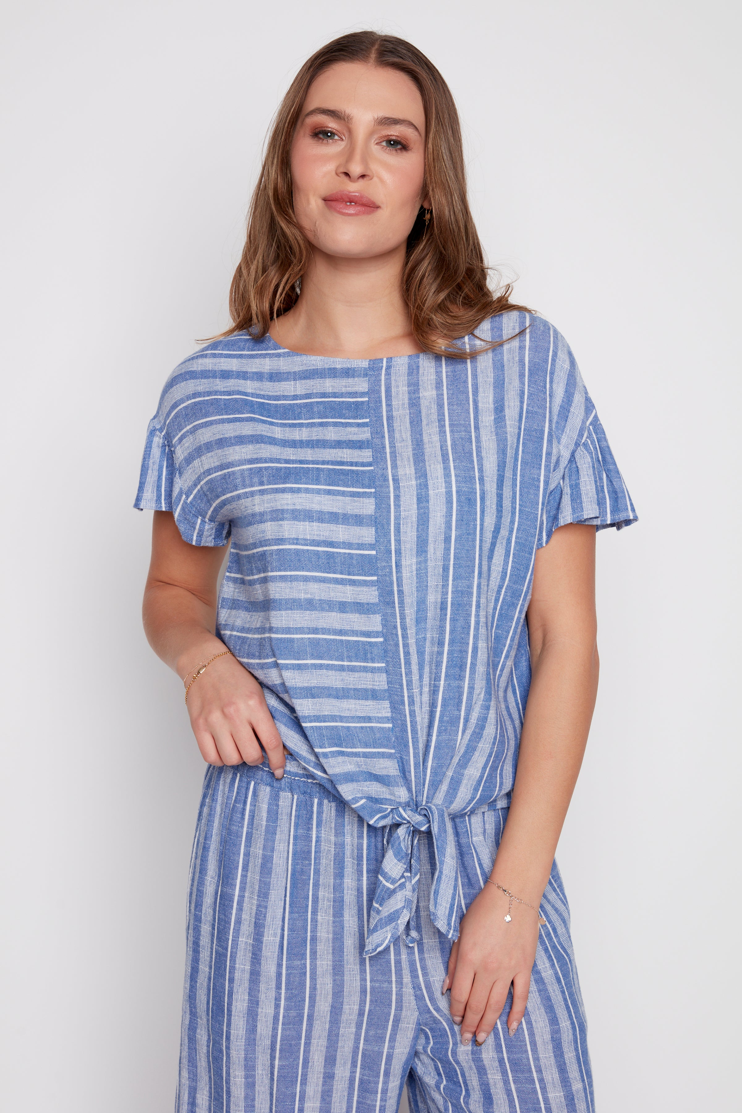 Linen blend stripe top