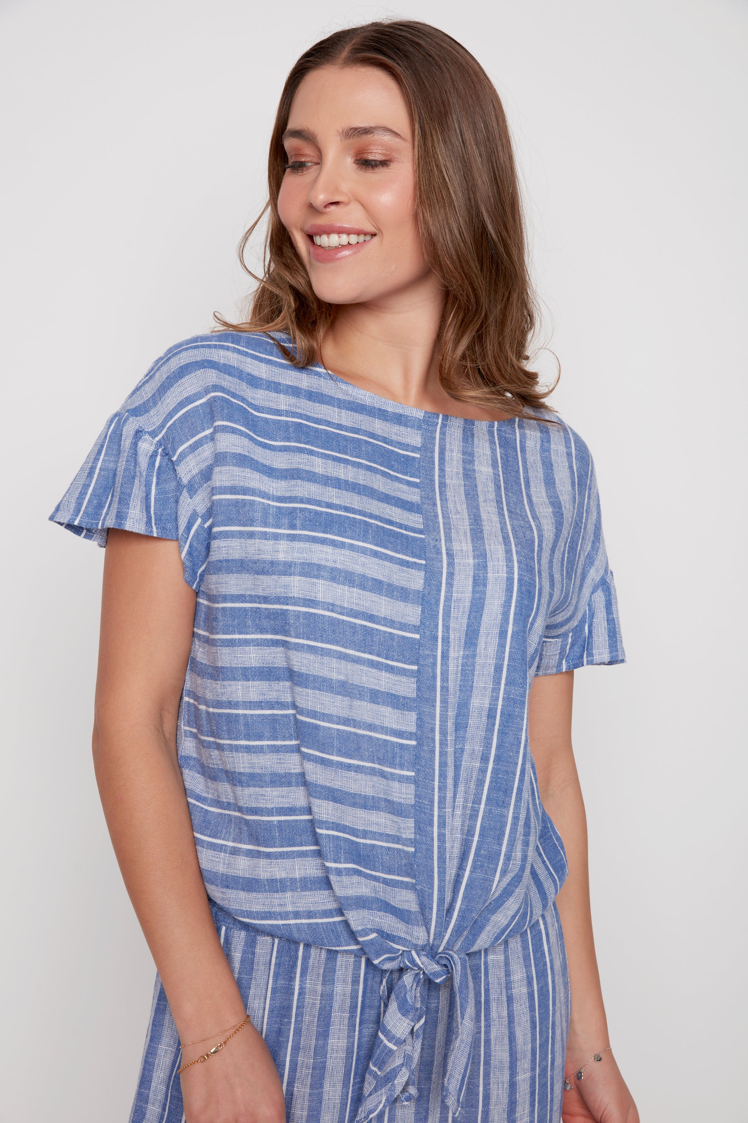 Linen blend stripe top