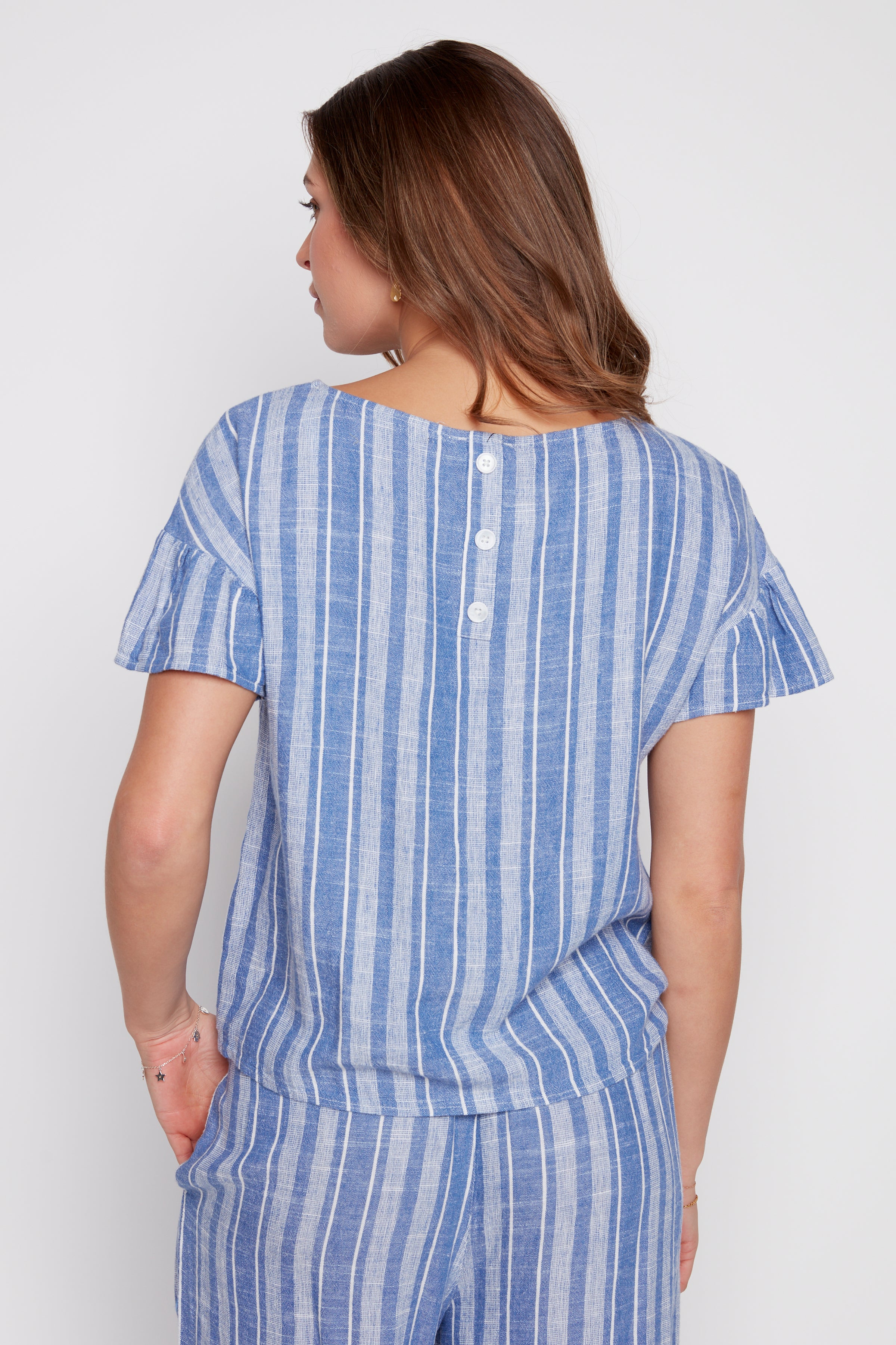 Linen blend stripe top